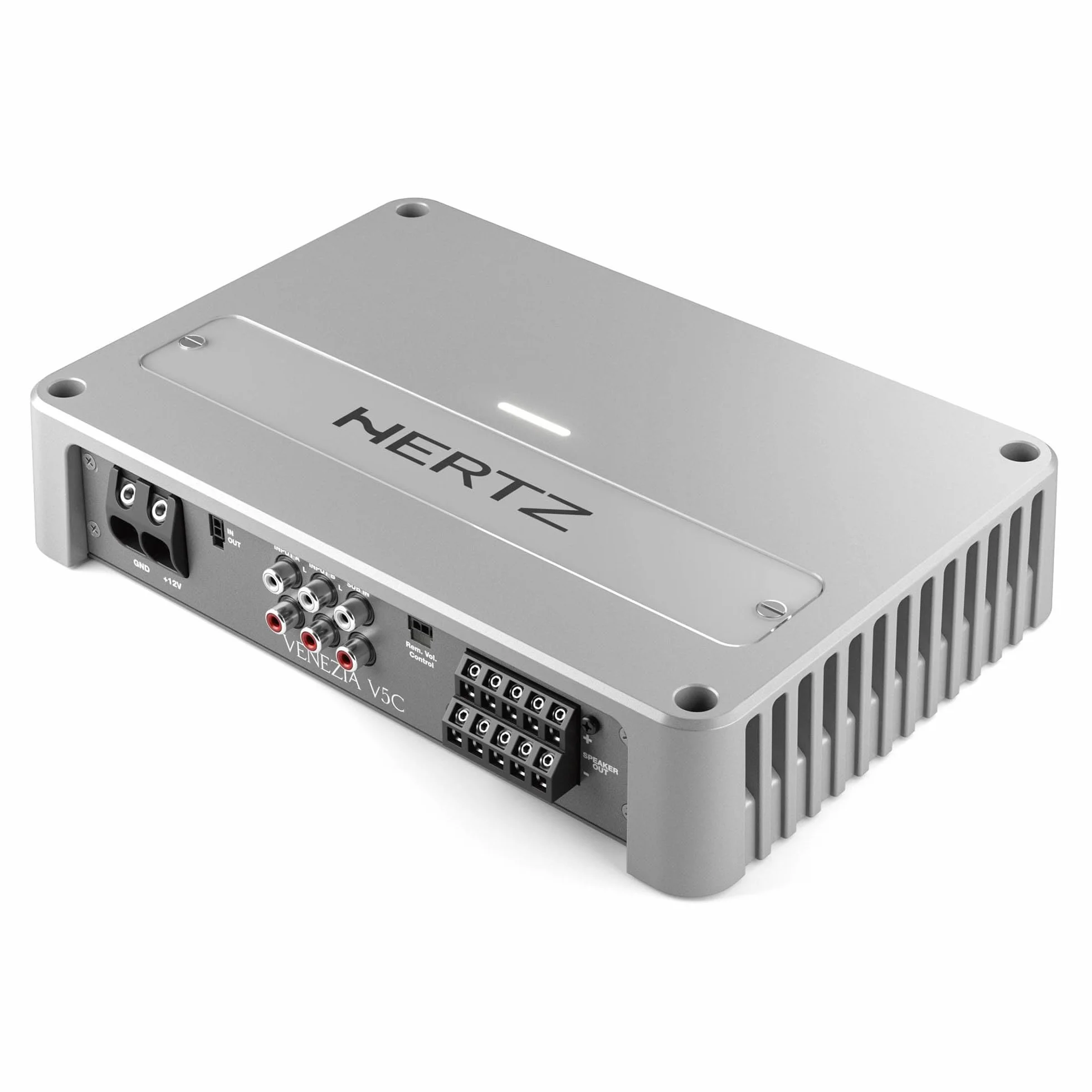 Hertz VENEZIA V5C – Amplificatore marino compatto 5 canali Class D, 80 W×4 + 330 W sub @4 Ω, 1010 W totali, Hi‑Res, IPX2, Safe‑Lock