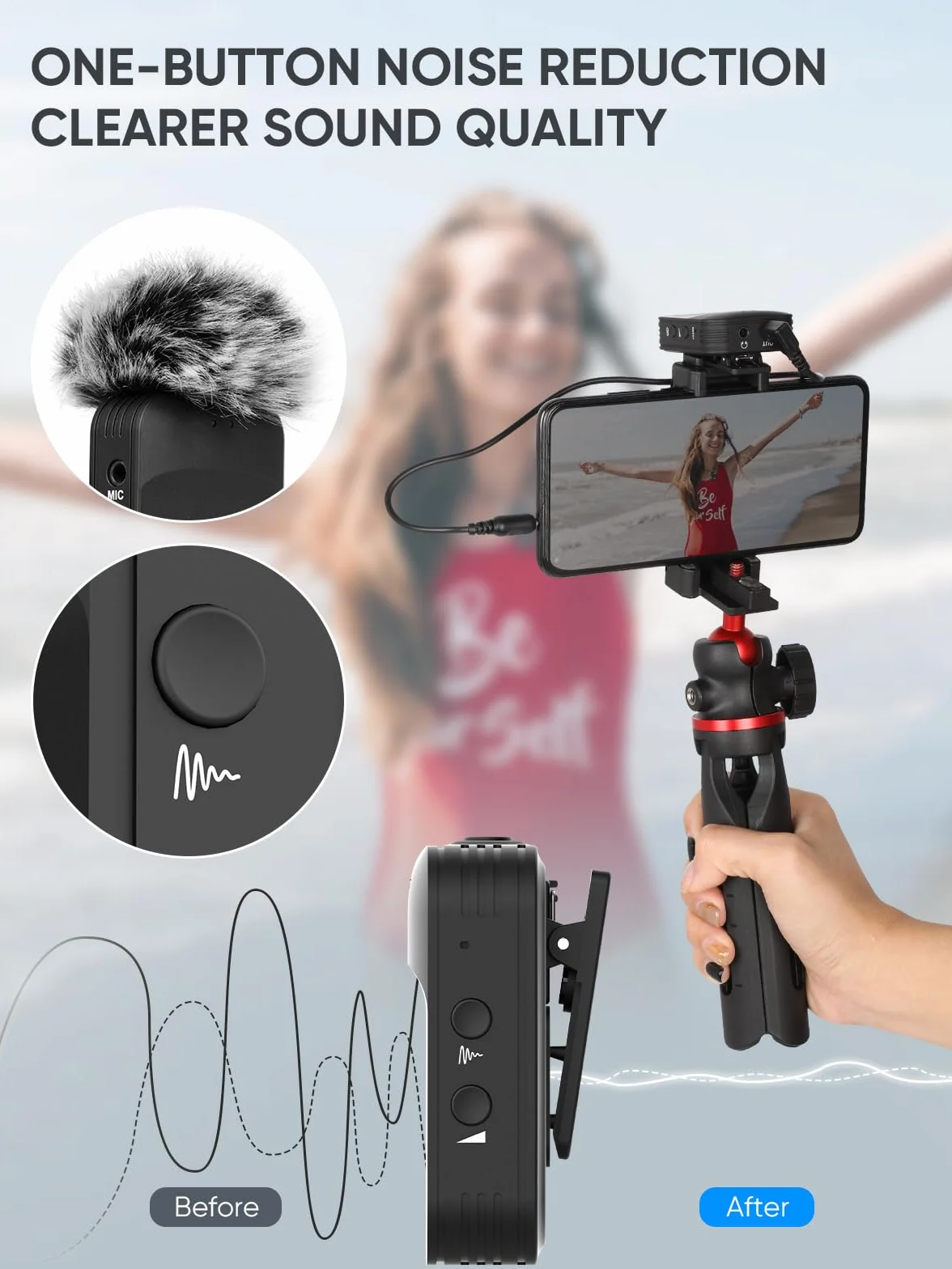 Moman Lavalier Wireless C1 Microphone, 2.4 GHz Professional Wireless Microphone 200 m 8 Hour for Smartphone DSLR SLR Camcorder Laptop, Lavalier-Professional-Camera