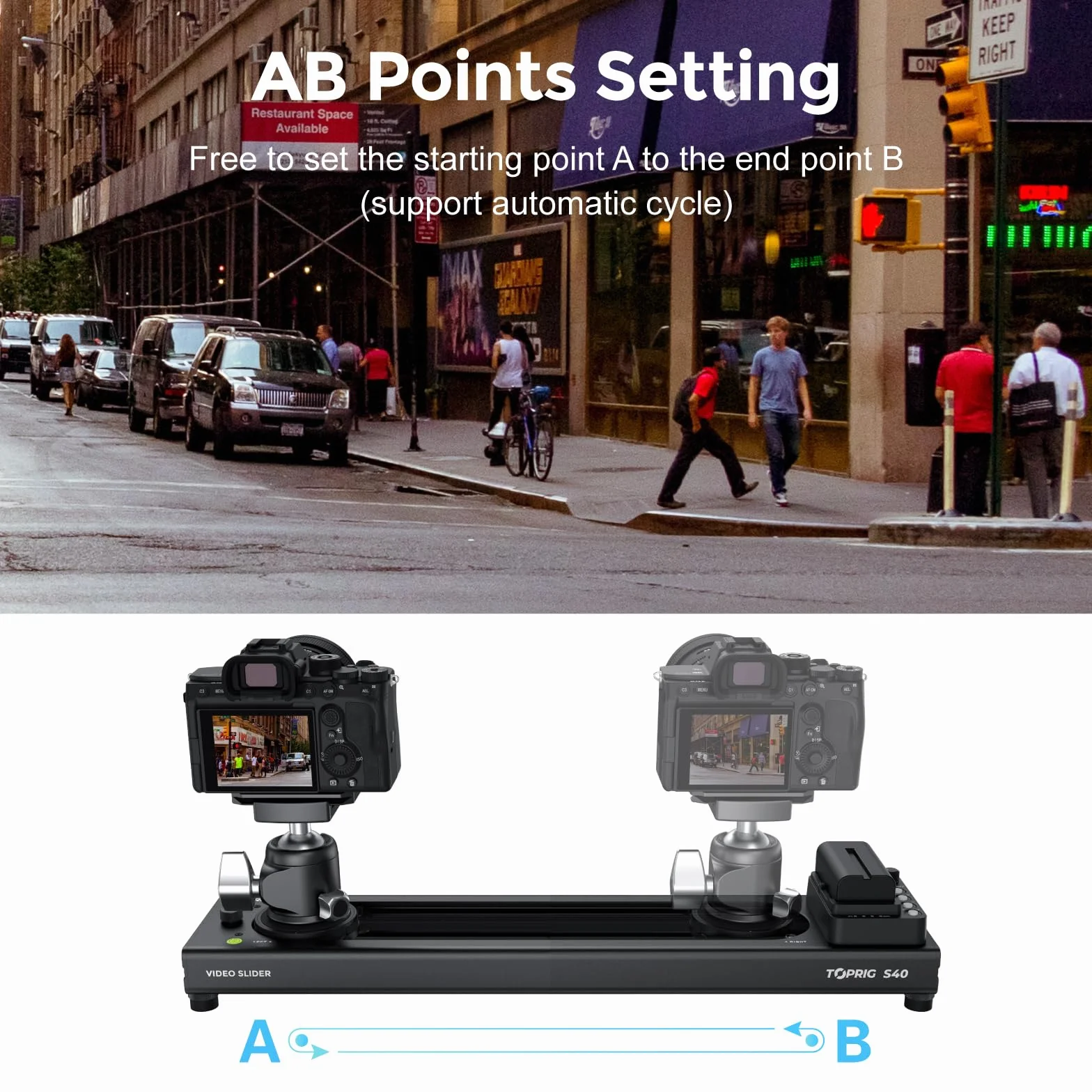 Accsoon Toprig S40 Slider per Fotocamera Motorizzato 15,7"/40cm, lega di alluminio Tramite Pulsante o Controllo APP Bluetooth, Time Lapse, Focus Shot, Panoramica a 120°, per Fotocamera, DSLR, etc.
