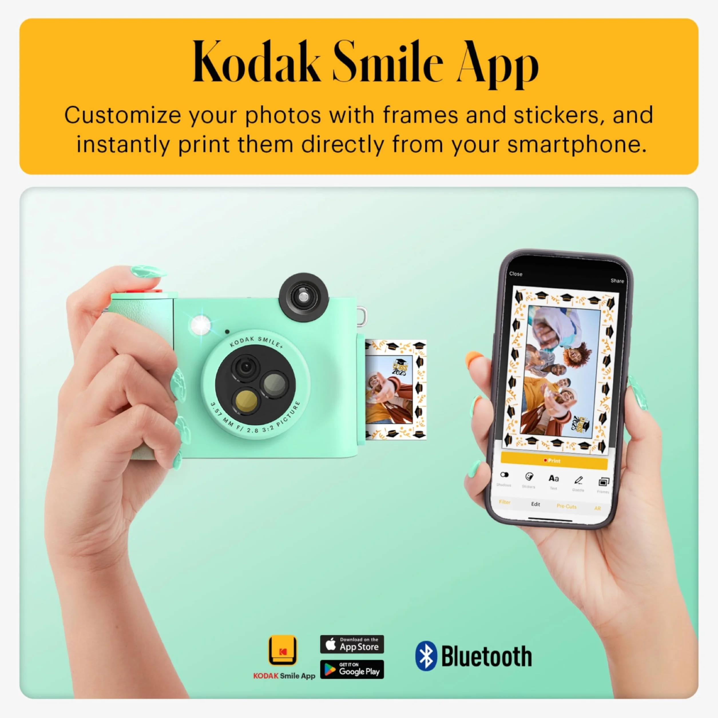 KODAK Smile+ 2-in-1 Fotocamera & Stampante Foto Bluetooth - Pacchetto Iniziale + Custodia Morbida + Carta Zink 20pz - 10MP - Verde