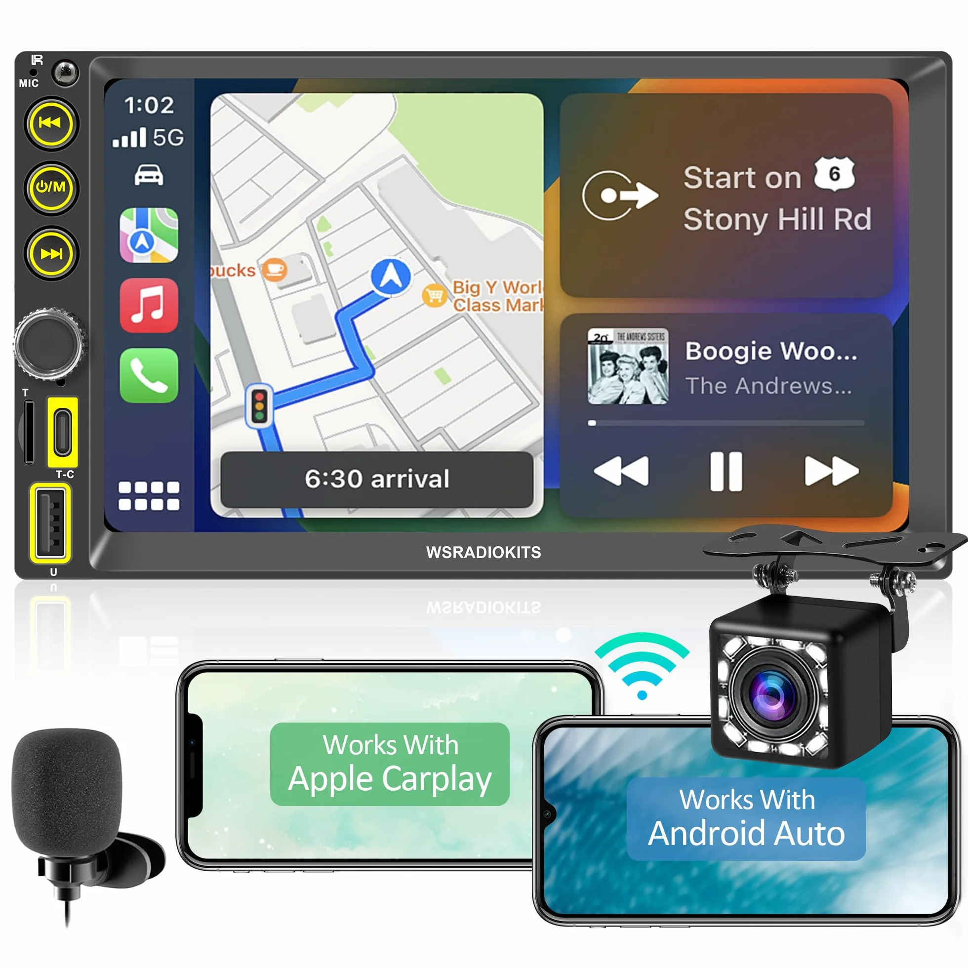 [Upgrade Wireless] 7 Pollici Autoradio 2 Din,CarPlay senza fili e Android Auto senza fili,schermo tattile Stereo Auto con Bluetooth,Mirror Link,Vista posteriore in diretta, AM/FM/RDS,Backup Camera,SWC