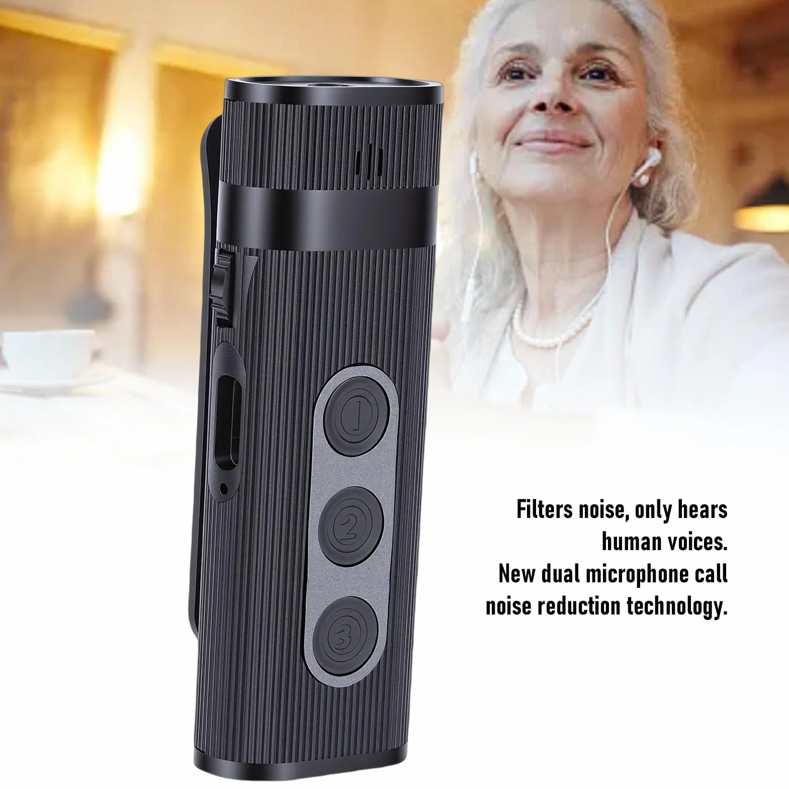 Sxhlseller Amplificatore Audio per Anziani con Cuffie Cablate, Controllo Volume, Cancellazione Rumore, Ricaricabile (NERO)
