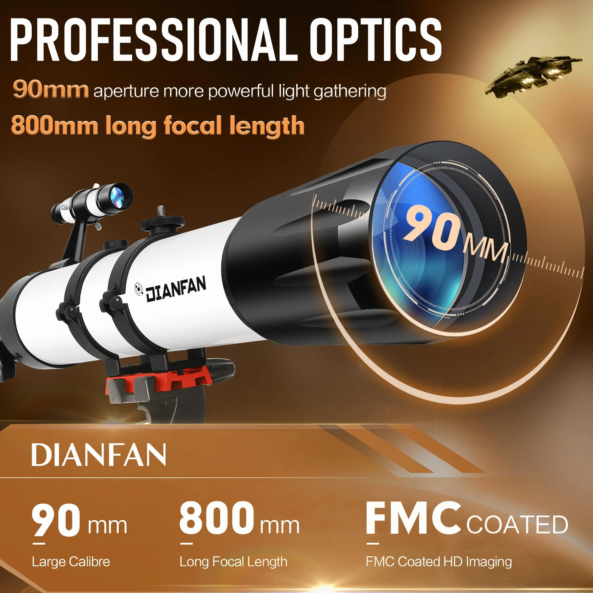 Dianfan Telescopio,90 mm 800 Telescopio Astronomico Adulti Bambini,32X-240X Telescopi Rifrattore Portatile per Principianti,con Treppiede Inossidabile e Adattatore per Telefono, Borsa