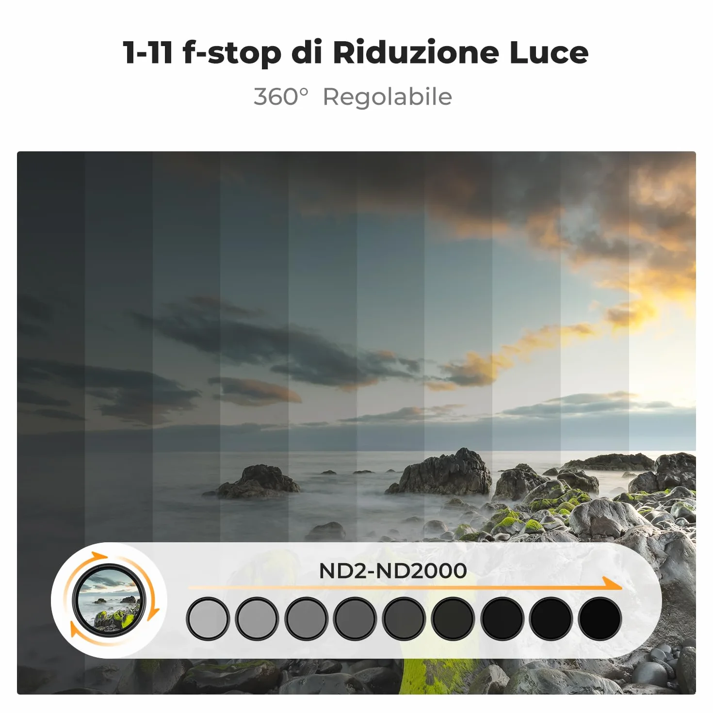 K&F CONCEPT Nano-Klear 62mm ND2-2000 (1-11 stop) Filtro Variabile, Filtro a Densità Neutra in Vetro Ottico Nano-Rivestimento a 18 Strati con 3 Panni per Pulizia