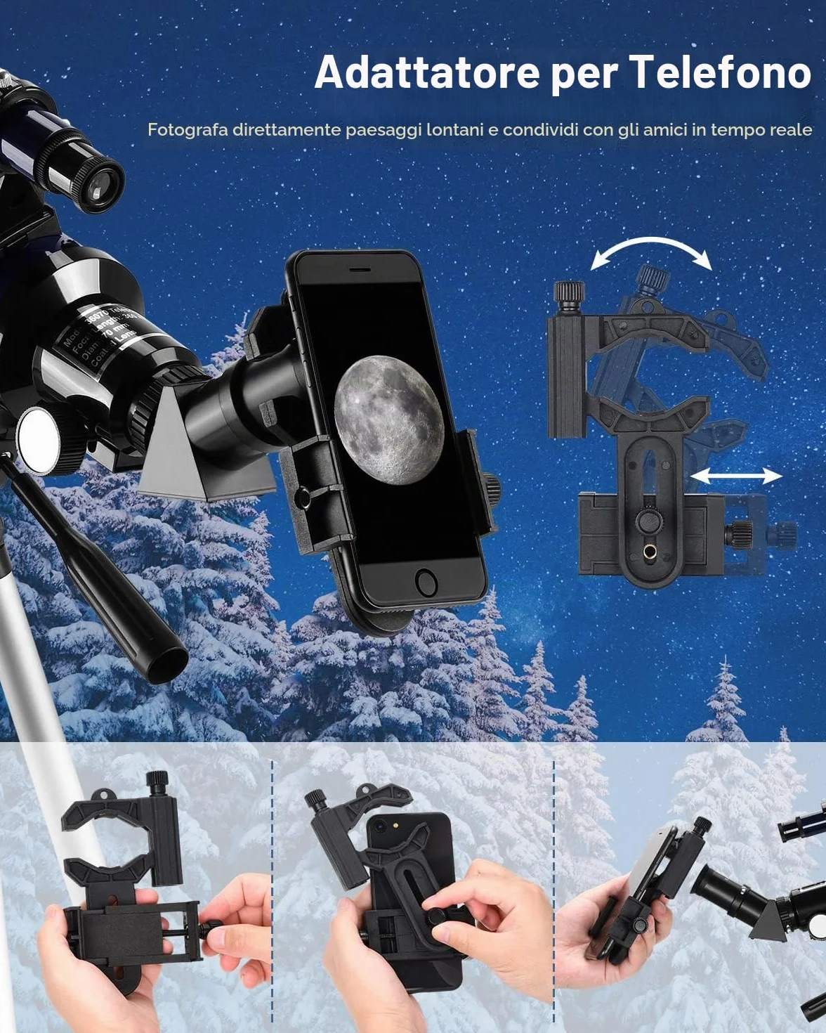 ESSLNB Telescopio Astronomico Professionale 36070 Telescopio Astronomico con Regolabile Treppiedi Adattatore Telefonico 3X Barlow Lente e Filtro Lunare