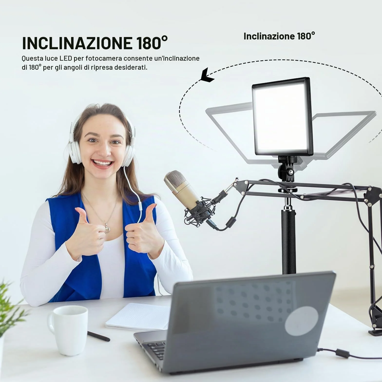 NEEWER 9" Pannello Luce LED, luci soffusa dimmerabile per fotocamera DSLR con mini treppiede, batteria 4000mAh, porte USB tipo C, 3200K~5600K CRI95+ 600Lux per fotografia, video, streaming, NL-116AI