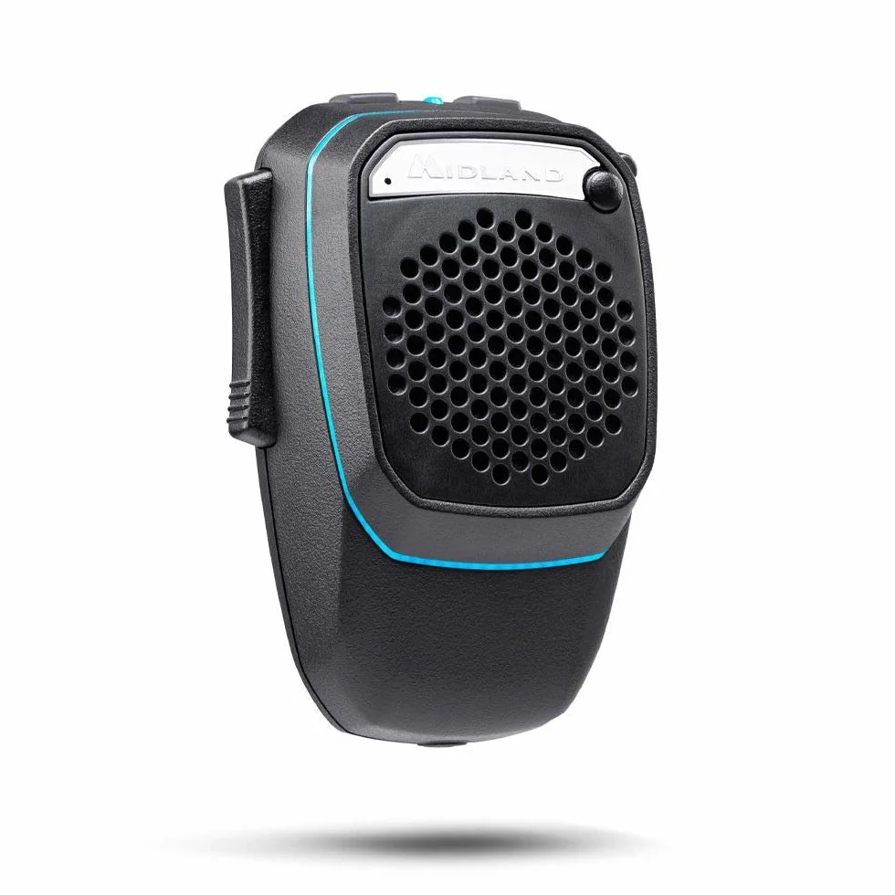 Midland Microfono Wireless Bluetooth Dual Mike CB Talk Vivavoce Camion Auto Camper Analogica Digitale Altoparlante Super Bass 3W DSP Supporto Light Ring
