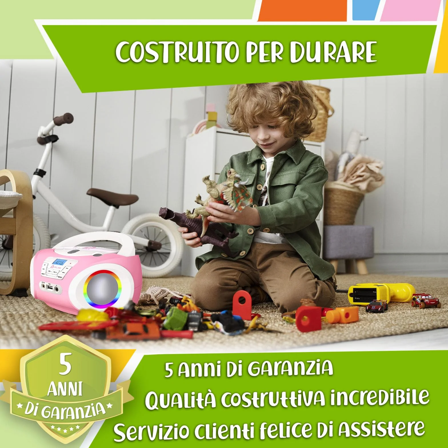 KLIM Candy Kids - Lettore CD portatile, nuova versione con radio FM e altoparlanti, batterie incluse, design rosa carino per bambini e bambini, rosa
