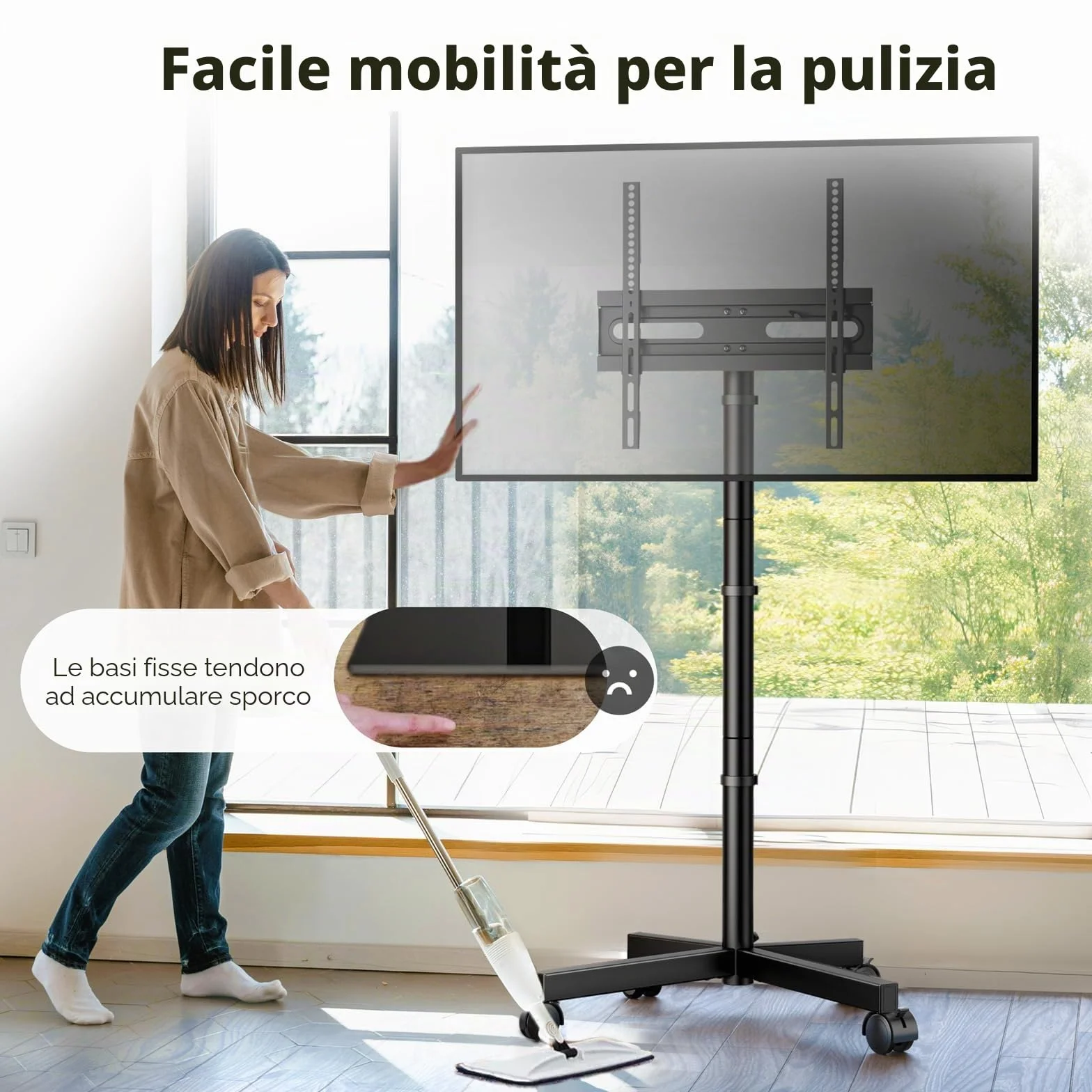 Supporto TV da Pavimento per Schermi Plasma/LCD/LED 23-60 Pollici con Ruote, Carrello Staffa Porta Mobile Supporto TV Fino a 40 kg, Max VESA 400 x 400 mm