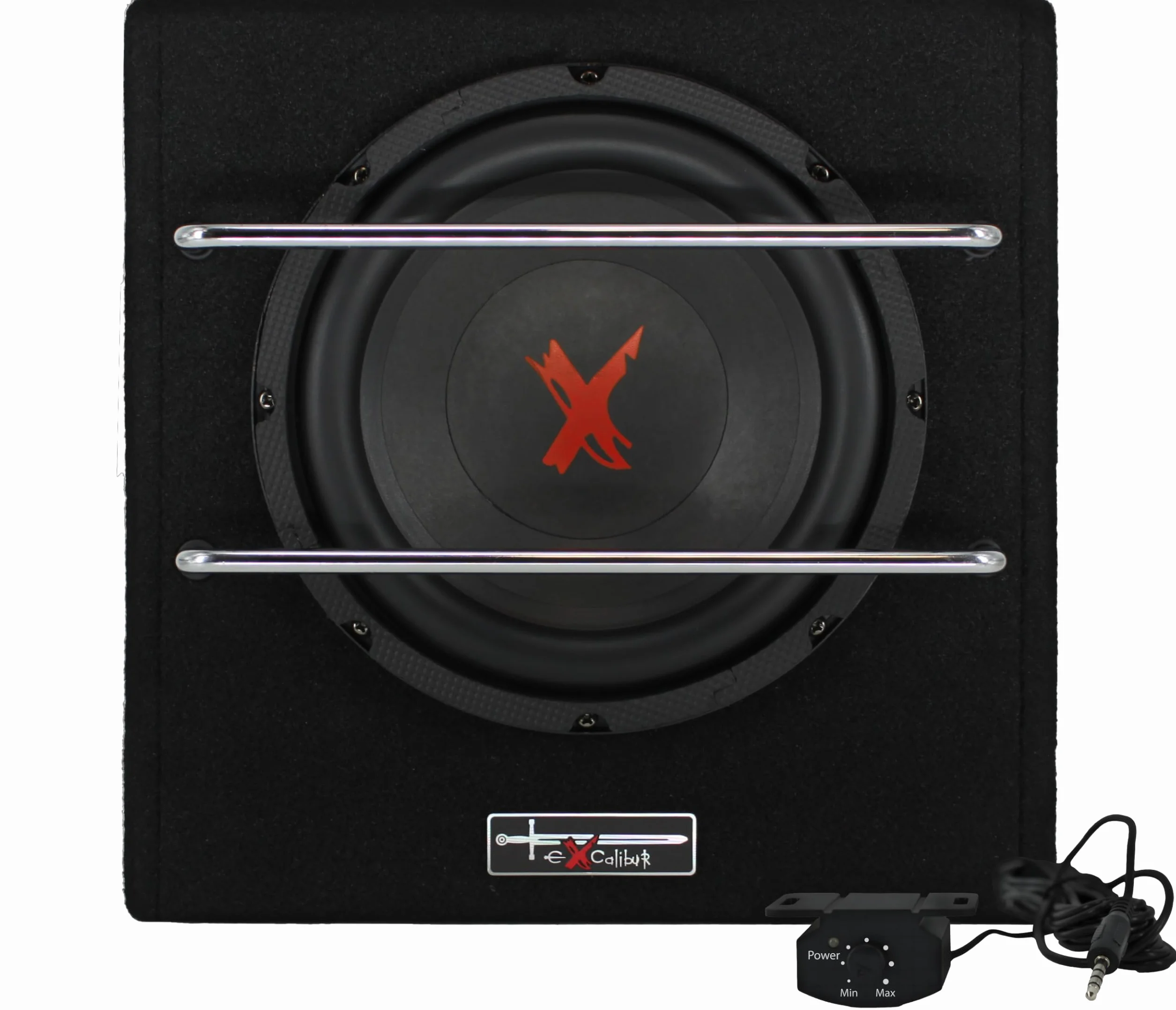 Excalibur X801BA Subwoofer Attivo per Auto da 8 Pollici (20cm) 1100W Peak con Amplificatore Classe AB, Cassa Bass Reflex in MDF, Telecomando Remoto Incluso, Bassi Potenti e Design Salvaspazio