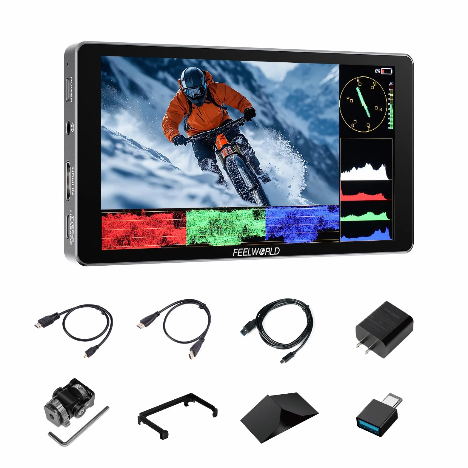 FEELWORLD P6XL Monitor per fotocamera con batteria integrata, 6 pollici 1200 nit touchscreen monitor da campo DSLR con forma d'onda 3D LUT HDR 4K HDMI e involucro in alluminio