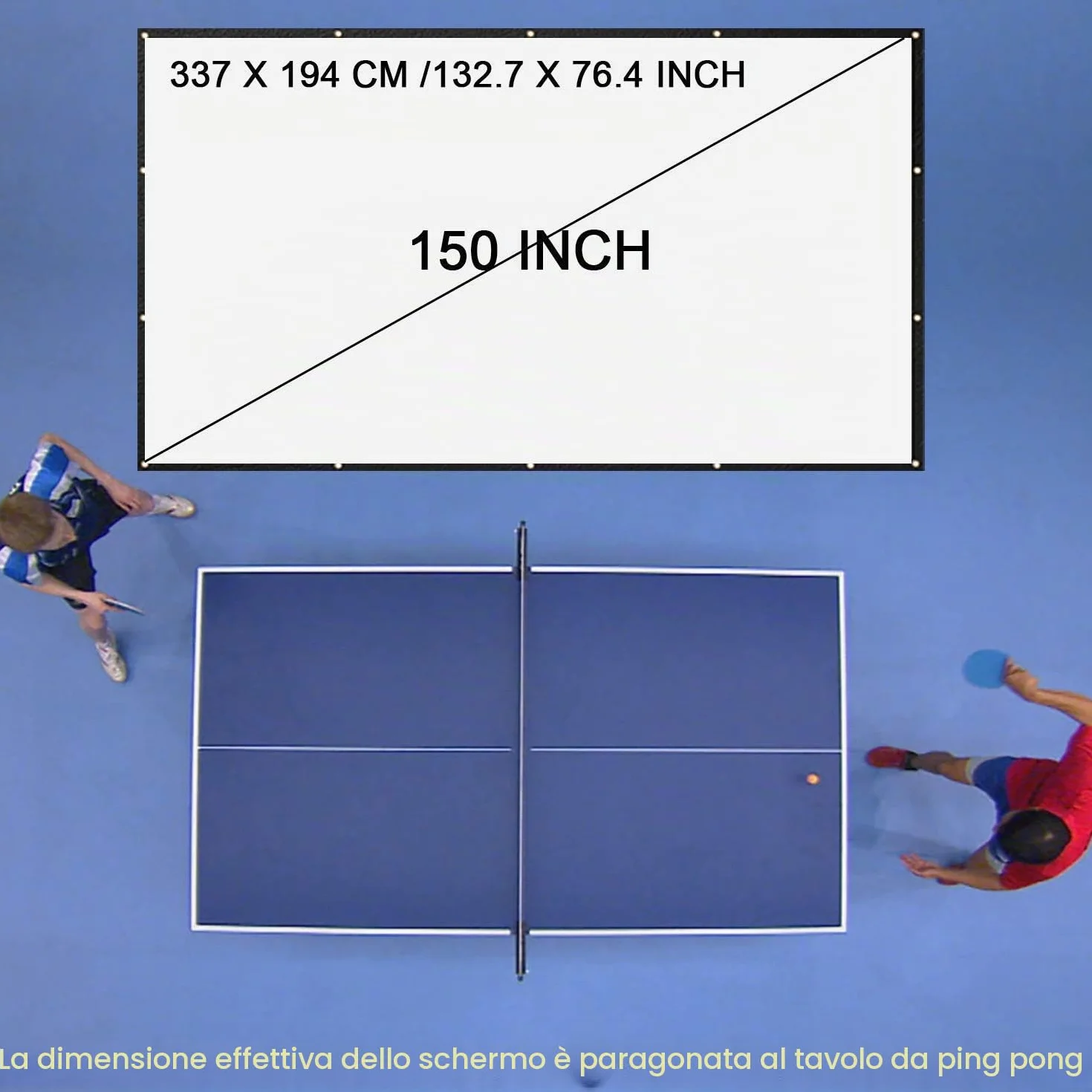 Schermo di proiezione 150 pollici Full HD 3D 4K gigante, pieghevole, schermo da tavolo, tela di proiettore lavabile per videoproiettori per riunione/casa Cinema/all'aperto (337 x 194 cm)