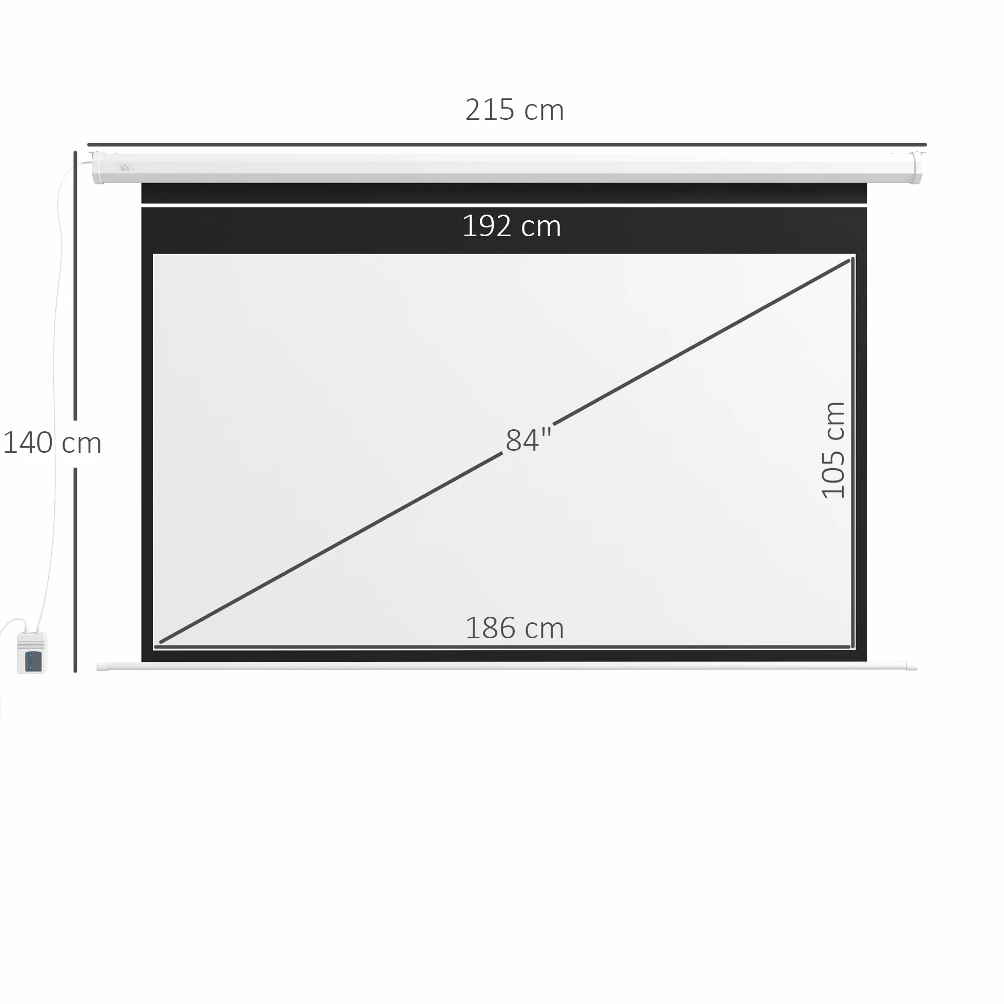 HOMCOM Telo Proiettore Motorizzato da 84 Pollici 4K HD Formato 16:9, Schermo Proiettore Motorizzato Elettrico con Telecomando, Telo Videoproiettore per Casa, Cinema, Ufficio, Home, 215x140 cm, Bianco