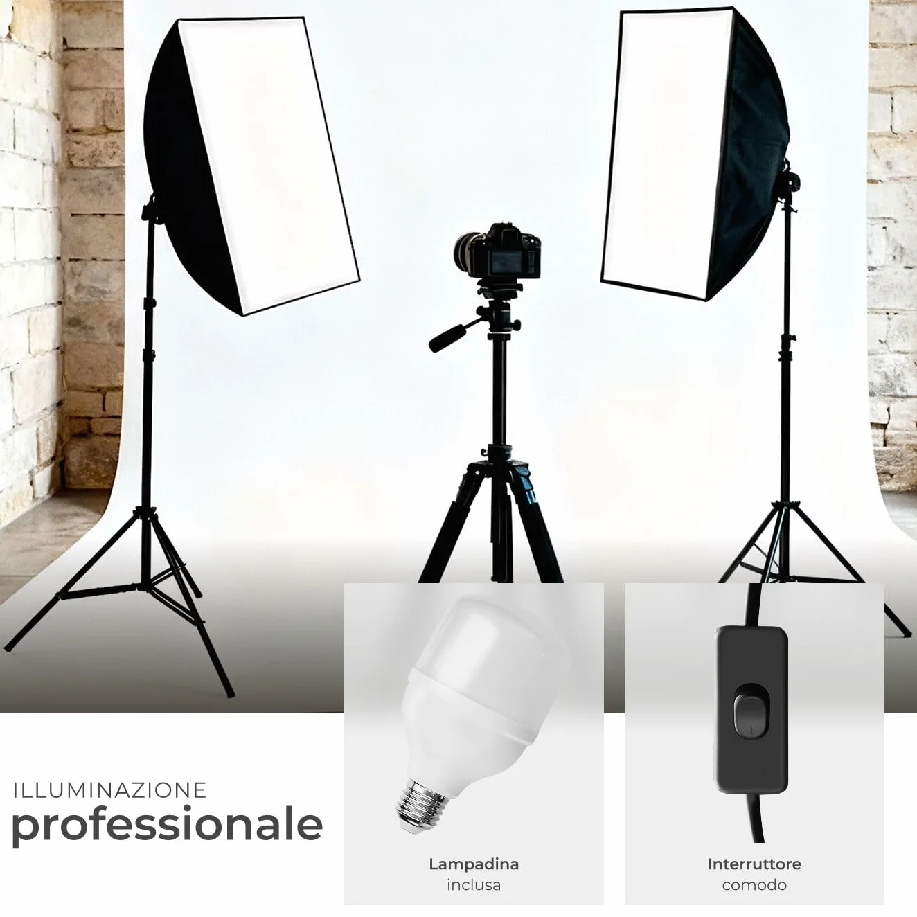 tectake® Luci da Studio Fotografico, Set Fotografico Portatile, Luce per Foto, 1 Stativo per Luci, 1 Lampada, 1 Softbox, Supporto in Alluminio, 1 Borsa per Trasporto – Nero