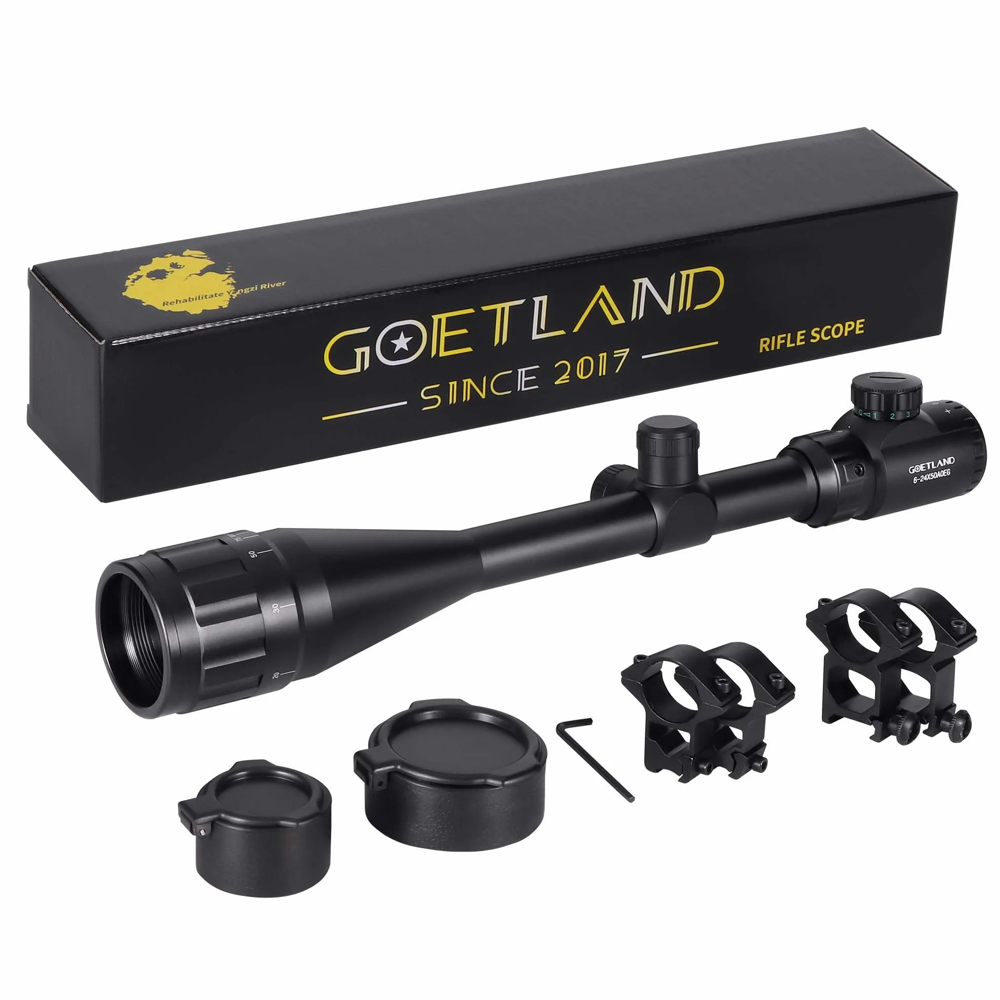 Goetland Lunettes de Visée 6-24x50 AOEG Télémètre Rouge Vert Bleu Illuminé SFP pour Chasse Airsoft Tir Sportif