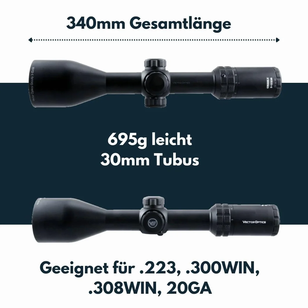 Vector Optics SCOM-09 Grizzly 3-12x56SFP - Cannocchiale per sport, airsoft e caccia, fucile ad aria compressa, mirino mirino per fucile, scopa rifle scope, ampia gamma di accessori