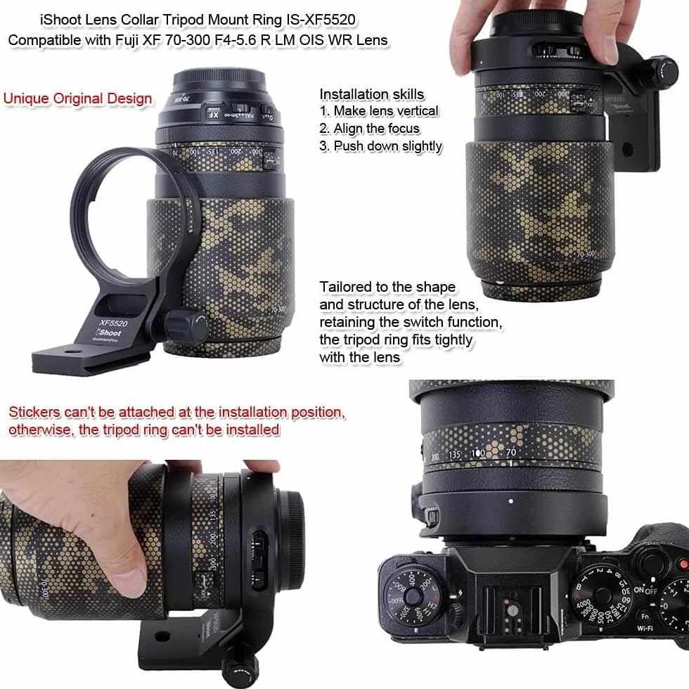Anello di montaggio per treppiede compatibile con Fuji XF 70-300 f/4-5.6 R LM OIS WR e Fujifilm XF 55-200mm f/3.5-4.8 R LM OIS, staffa di supporto piastra a sgancio rapido per treppiede Arca-Swiss Fit