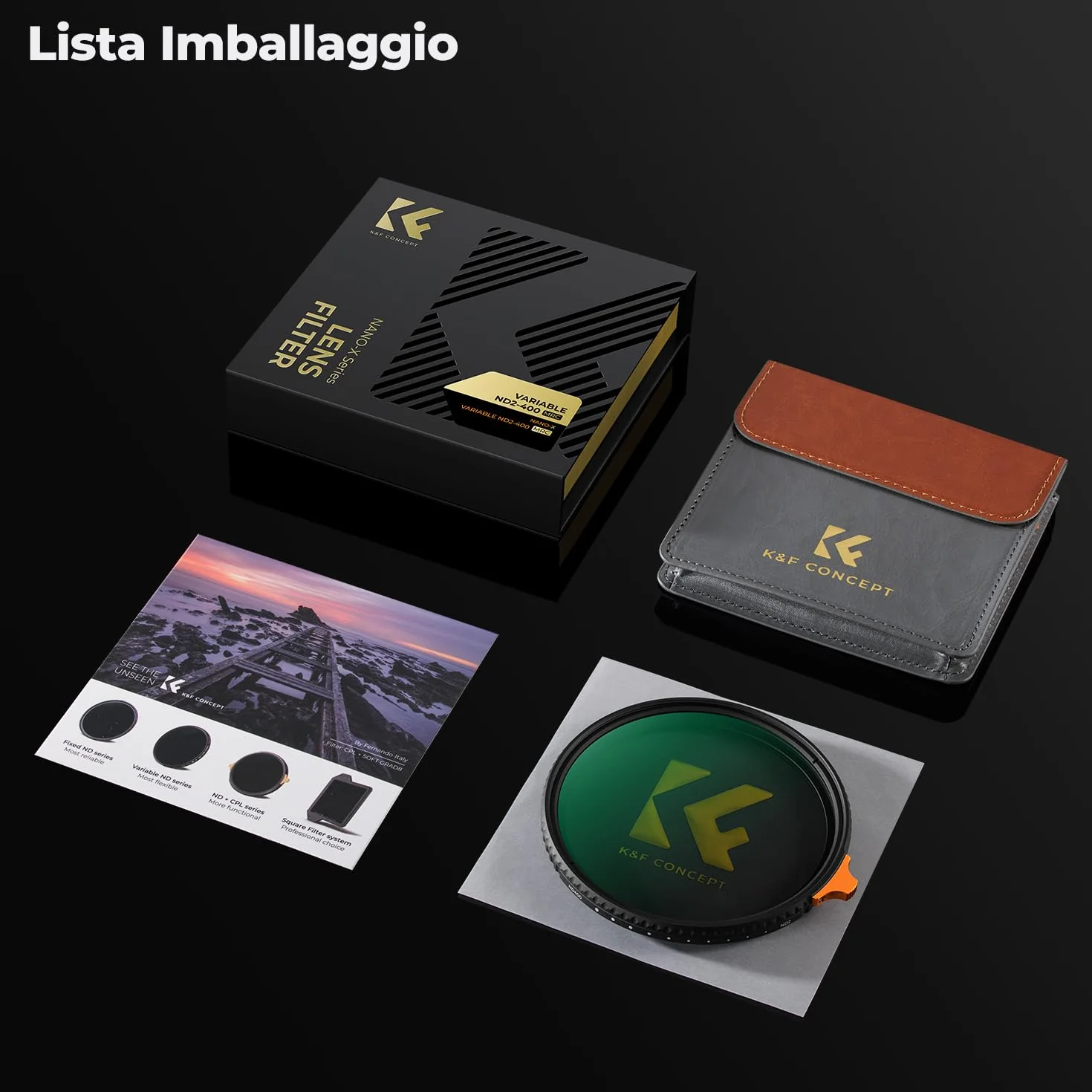 K&F CONCEPT Nano-Xcel 82MM Filtro Variabile ND2-400 (1-9 Stop),Filtro Variabile con 28 Strati Rivestimento Nano in Vetro Ottico con Custodia del Filtro