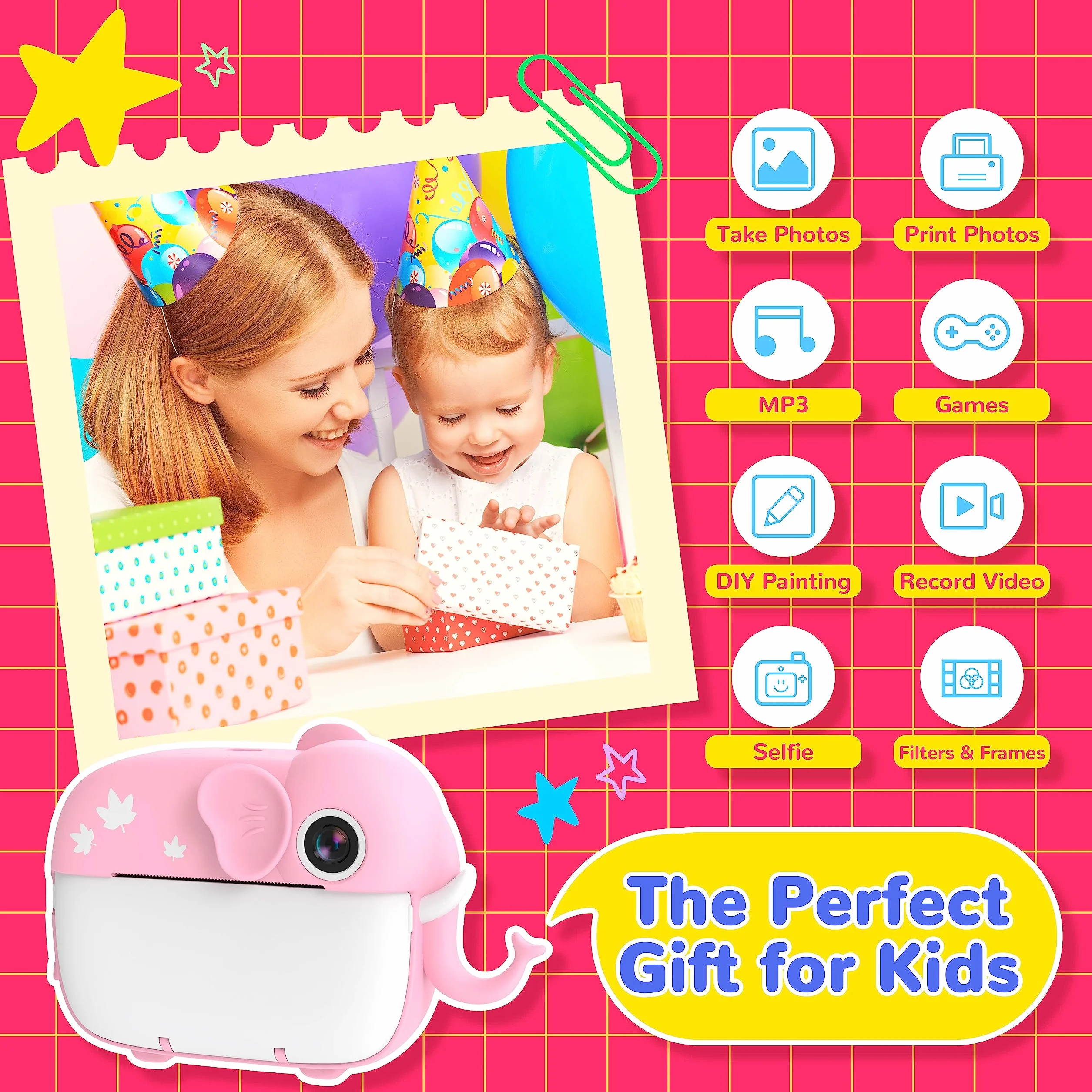 TIATUA Macchina Fotografica Bambini Istantanea, 20MP/1080P HD Videocamera, videocamera istantanea senza inchiostro con 32GB Scheda, Regalo per Bambini dai 3-12 Anni