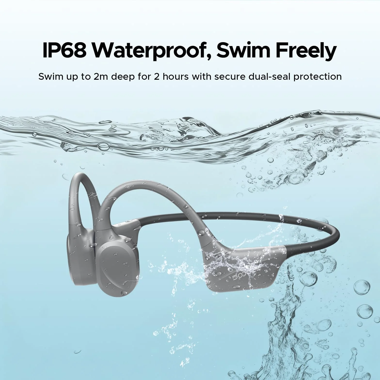 Cuffie Conduzione Ossea IP68 Impermeabili per Nuoto, Auricolari Sportive Bluetooth 5.4, MP3, 32GB, Comodo Silicone, Open-Ear per Corsa, Ciclismo, Palestra,Grigio