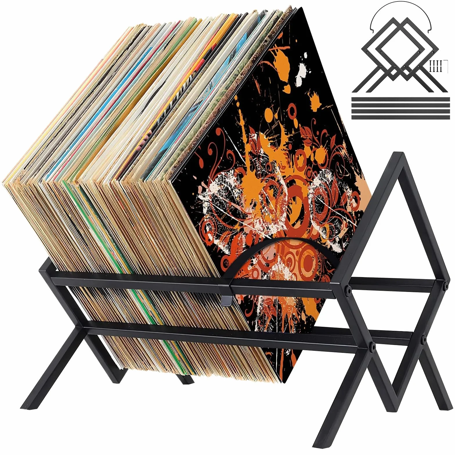 LPAMABA Espositore per Dischi in Vinile in Metallo,Supporto per Dischi in Ferro per CD,Scaffale per Dischi in Vinile, Contenitore per Dischi in Vinile per Libri, Album, Riviste, Documenti (Nero)