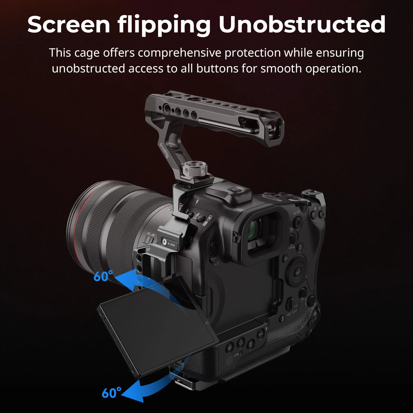 SMALLRIG Gabbia per Canon R1, con Attacco Cold Shoe Rimovibile, Piastre a Sgancio Rapido per Arca, Fori di Posizionamento ARRI da 1/4"-20 e 3/8"-16, Supporto per Riprese Verticali e Orizzontali - 5413