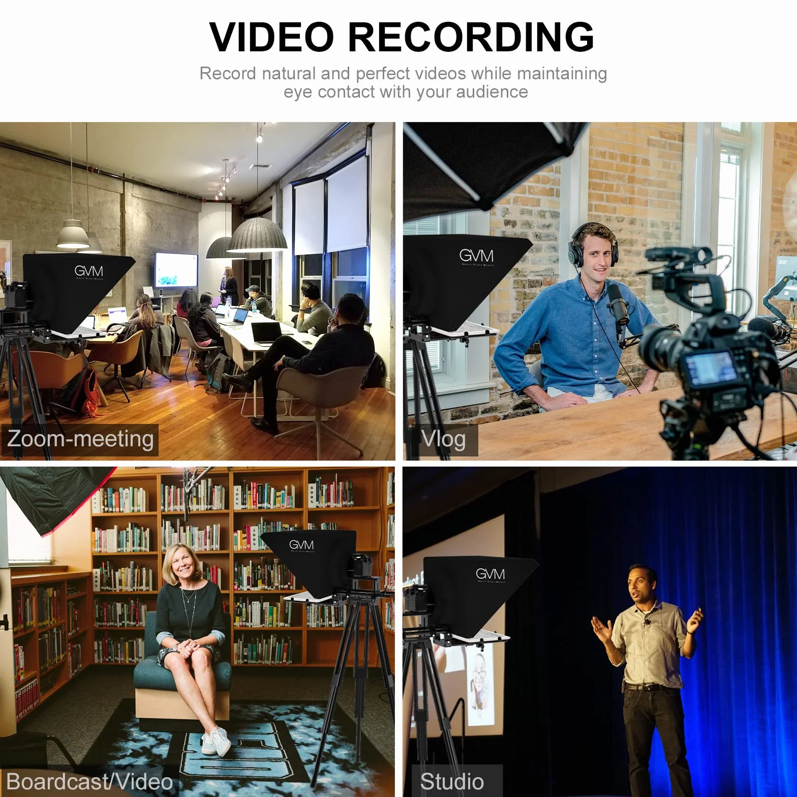 GVM Teleprompter da 18 pollici per telefono, iPad, tablet, fotocamera DSLR, kit di teleprompter in lega di alluminio solido con telecomando e app, obiettivo grandangolare ultra HD per