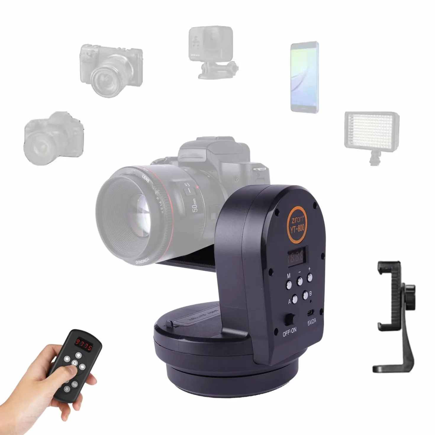 Zifon YT-800 - Treppiede video con telecomando, orientabile, automatico, motorizzato, girevole, per fotocamere smartphone fino a 1 kg