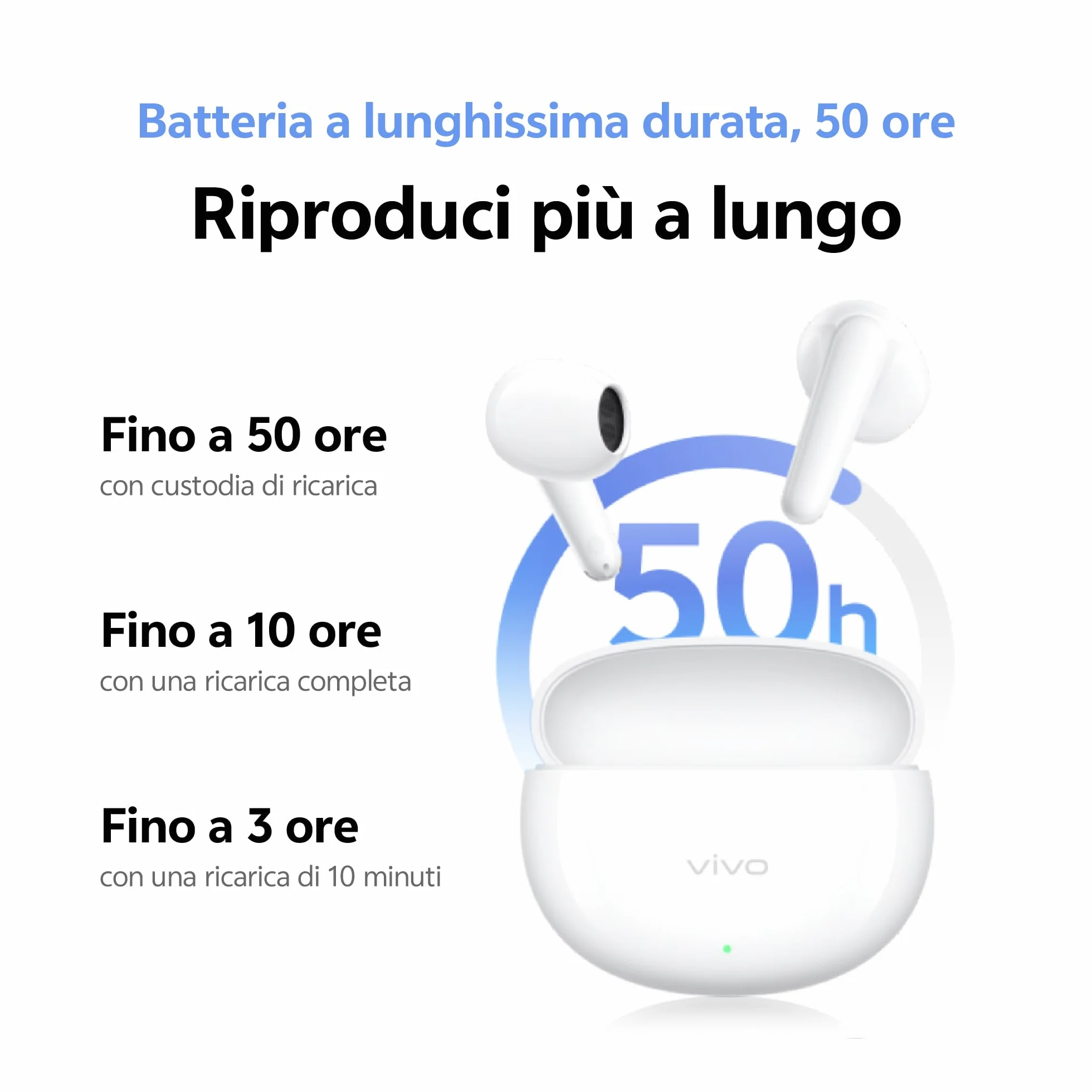 vivo Buds Air3, Auricolari Wireless, fino a 50 Ore di Batteria, Leggerezza 3,6g, Bassa Latenza nel Gaming (88 ms), Doppia Connessione a più Dispositivi, Riduzione del Rumore nelle Chiamate con AI