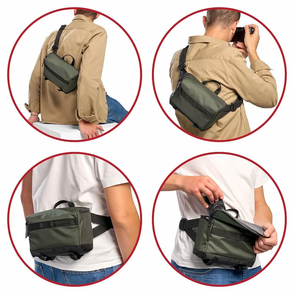 Manfrotto Zaino Street Slim per fotocamera mirrorless e reflex, accesso anteriore e posteriore, inserti rimovibili per fotocamera e laptop, zaino compatto per accessori fotografici, verde