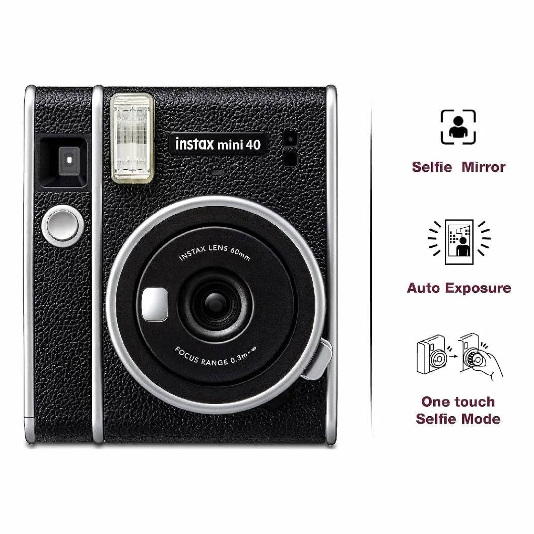 Fujifilm instax mini 40 Fotocamera istantanea per foto formato mini, carta di credito, Modalità selfie incorporata, Esposizione automatica, Dimensioni stampa 54 x 86 mm