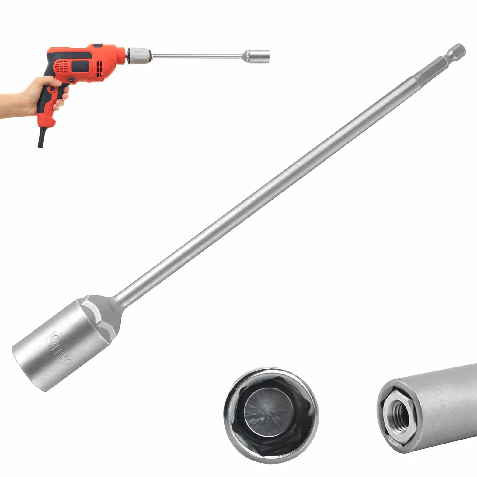 Manovella prolunga 19mm per avvitatore a batteria, 25cm, per martinetti caravan e camper, acciaio cromo vanadio