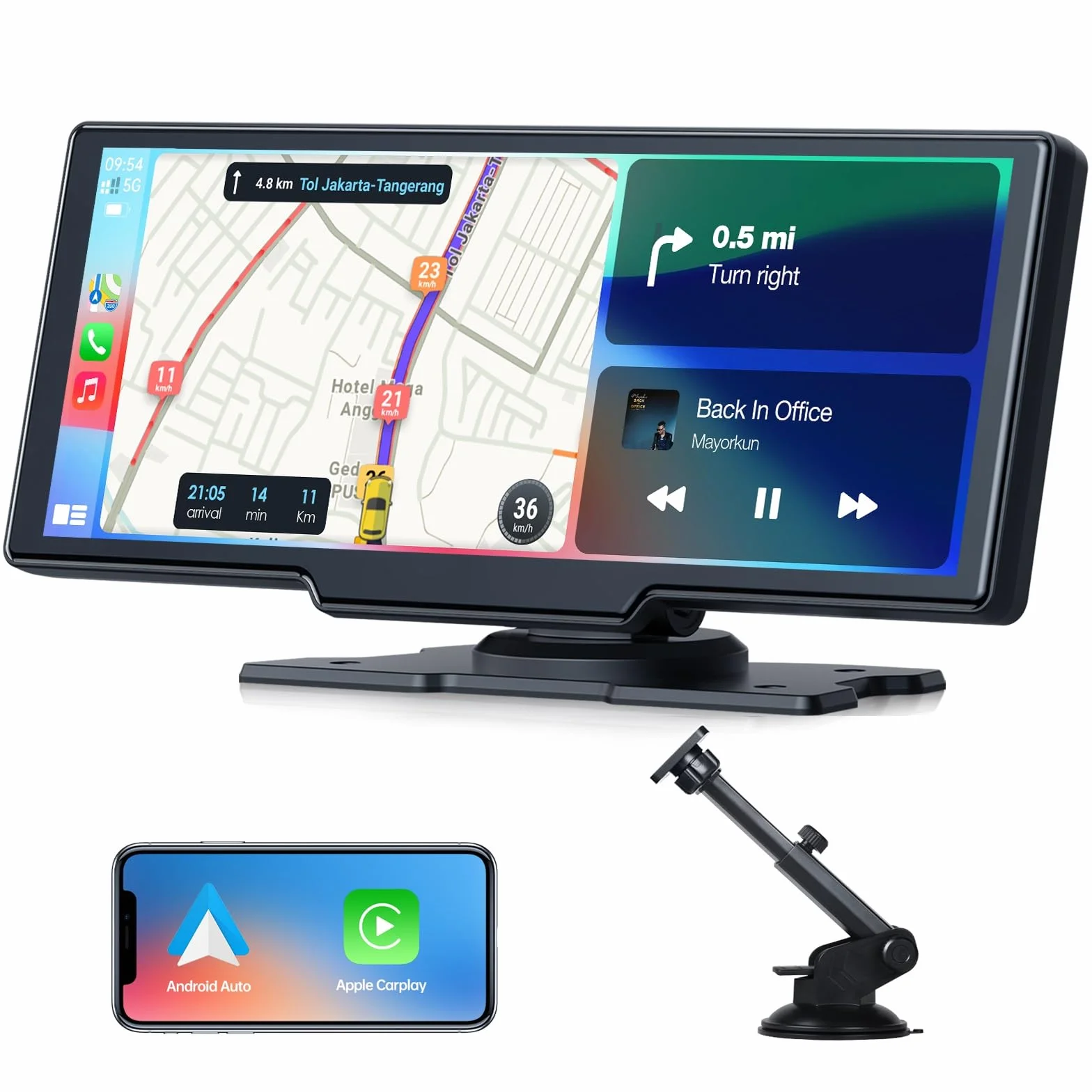 Volam 9.26 pollici Schermo Carplay Auto, Autoradio Portatile con Carplay Android Auto Wireless, Schermo tattile, IOS Mirror Link, Navigazione, Assistente Vocale Siri, G00gle, FM, AUX, Bluetooth 5.0