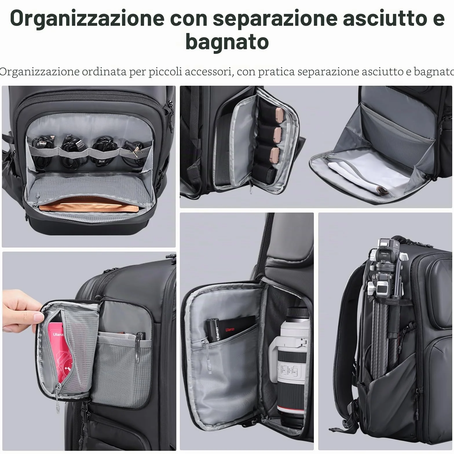 ULANZI BP10 Zaino per Fotocamera a Guscio Rigido, Borsa Professionale Impermeabile per Fotocamera per Drone Unisex Dslr Mirrorless Fotocamera Obiettivo Treppiede 17''-Laptop, Nero 35L