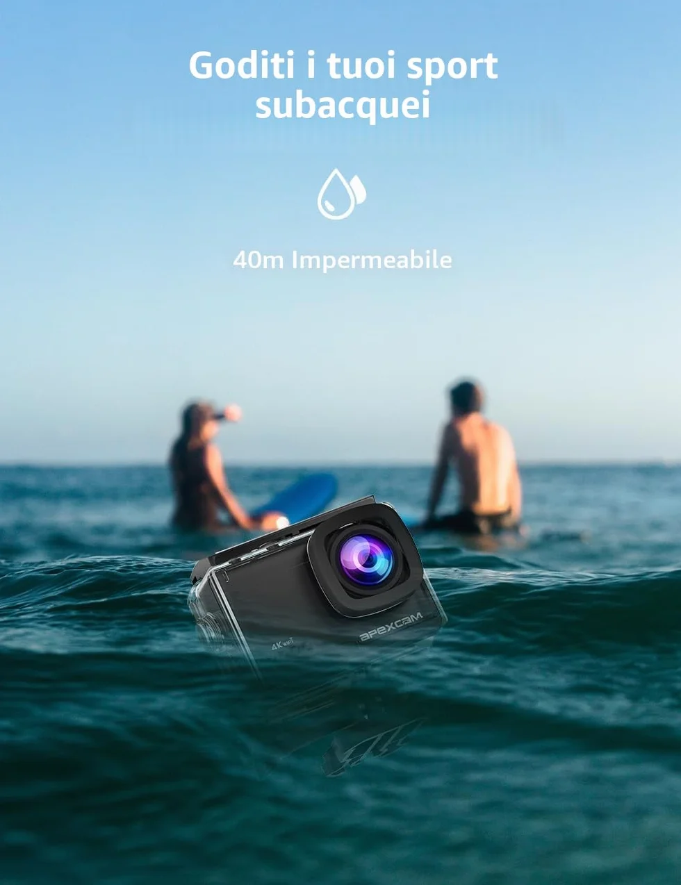 Apexcam 4K 60FPS EIS Action Cam 64MP Con Scheda di Memoria 64GB WiFi Sports Camera Ultra HD Telecamera subacquea 40M 2.4G Telecomando Time Lapse 2x1350mAh Batterie