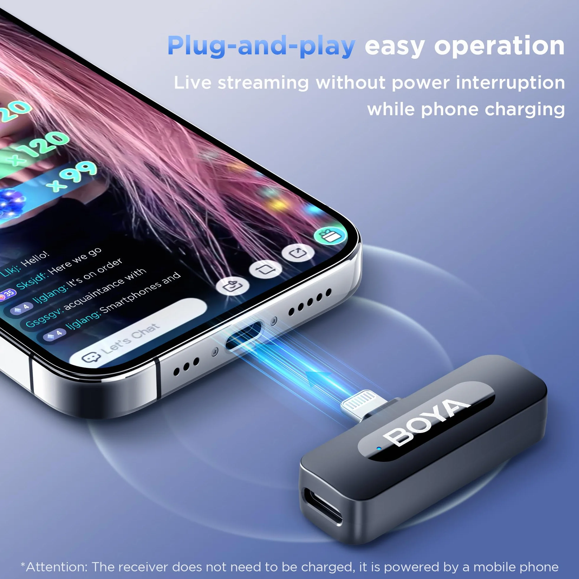 BOYA BY-V2 Mini Microfono lavalier wireless (2TX+1RX) per iPhone, riduzione del rumore, doppio microfono a bavero per registrazioni su YouTube, Podcast, Facebook, Tiktok Vlogging
