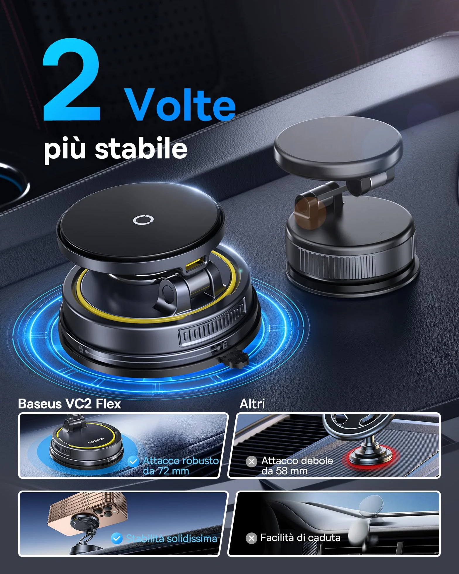 Baseus VC2 Flex Pro 15W Caricatore Wireless Auto Magsafe, Caricabatterie Wireless Magnetico, Supporto Telefono Auto Carica Rapida per iPhone 17 16 15 14 13 Pro Max
