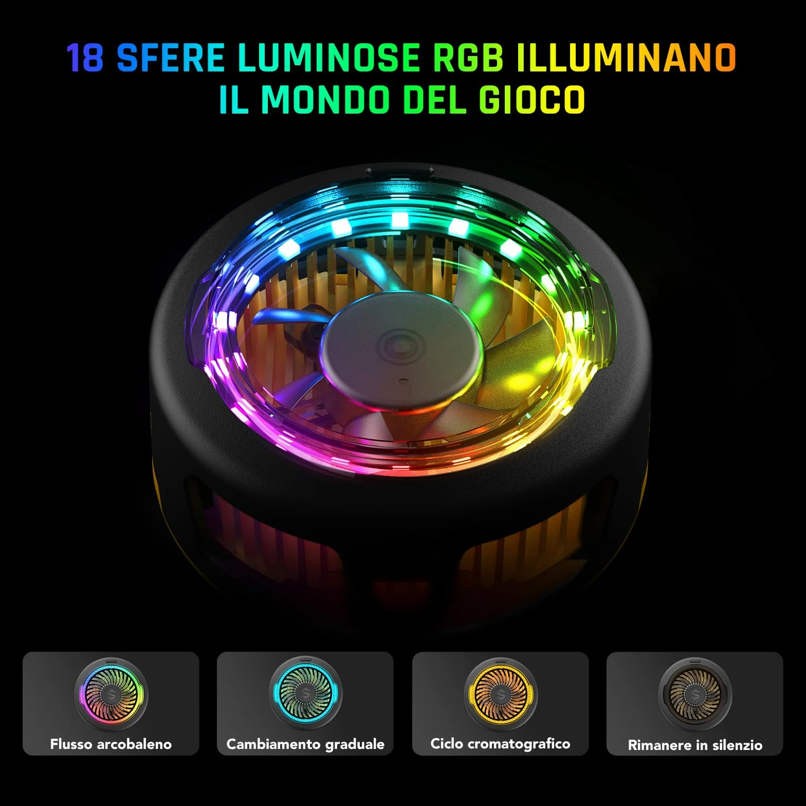 Black Shark FunCooler 5 Raffreddatore Magnetico per Cellulari, Ventola Raffreddamento Telefono Portatile con Luce RGB, Radiatore Phone Cooler per iPhone Serie Magnetica/Android/Tablet/iPad (Nero)