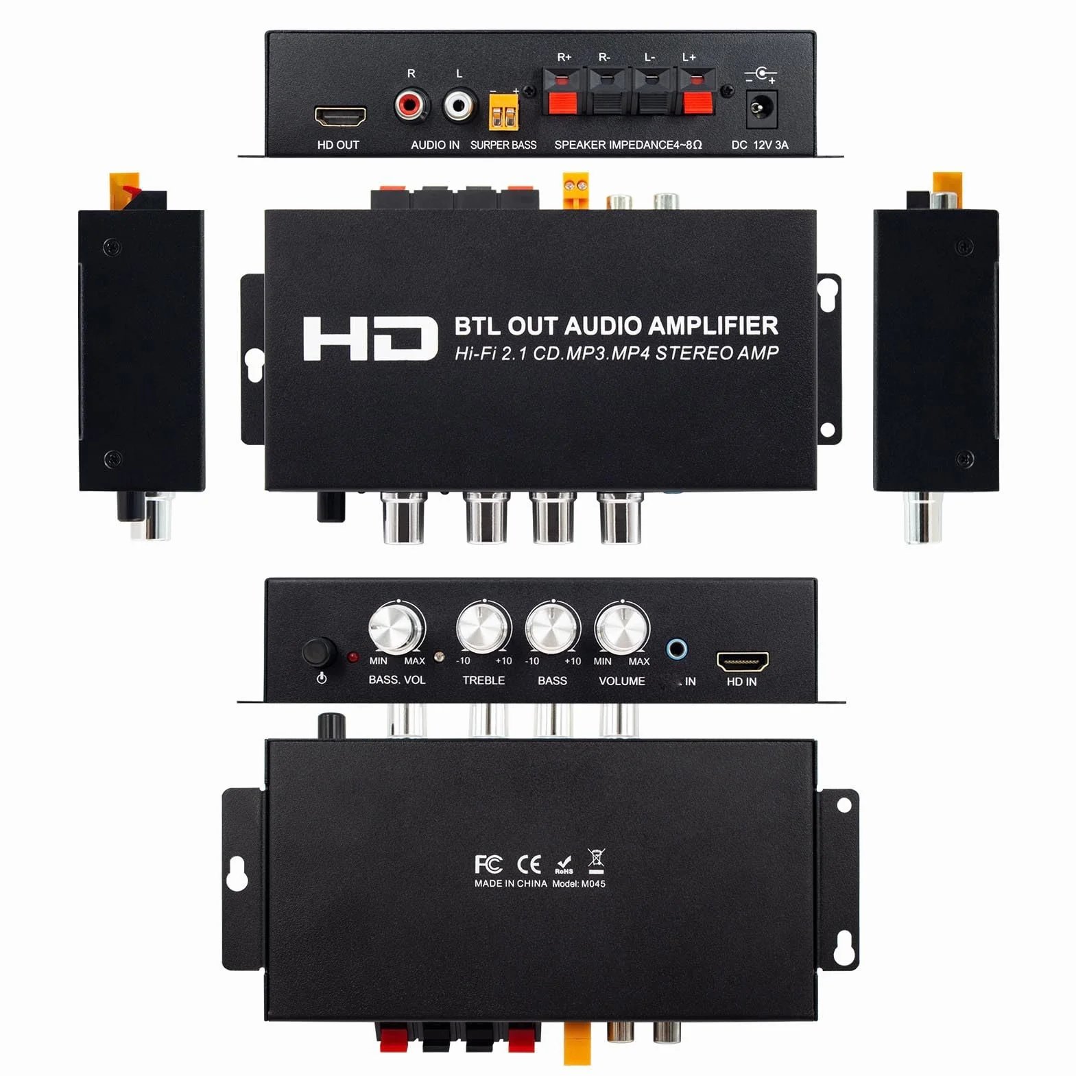 Amplificatore Audio Stereo Bluetooth HiFi Doppio Canale con Ingressi HDMI RCA AUX