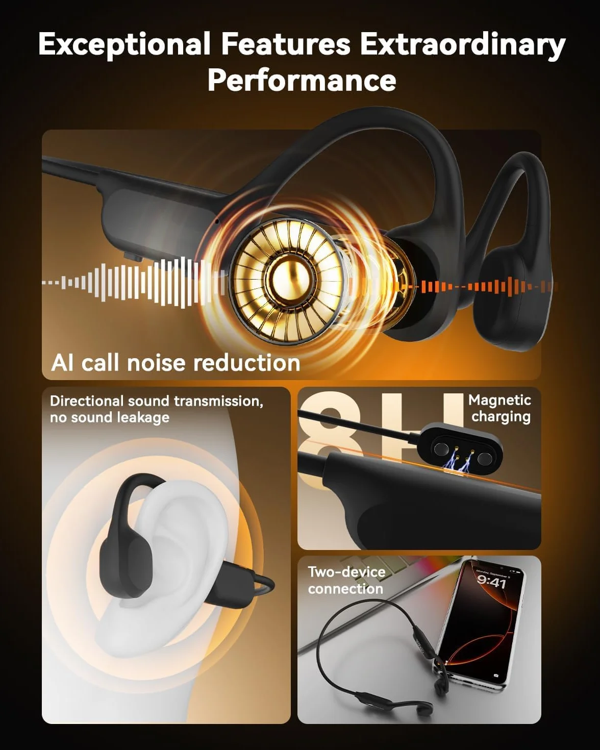 ANSTEN Casque Conduction Osseuse Bluetooth 6.0, Étanche IPX8 Écouteur Conduction Osseuse avec Réduction de Bruit AI, Casque sans Fil Oreille Ouverte pour Course, Cyclisme