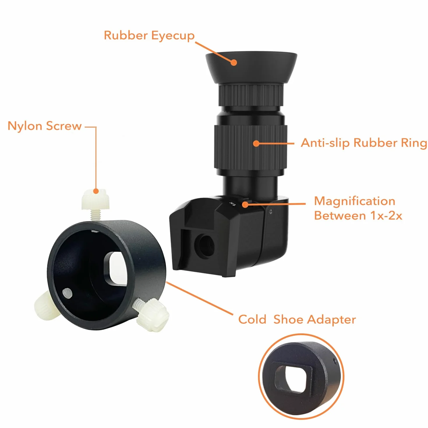 Visore ad angolo retto per cannocchiale polare con adattatore in metallo: cristallino e facile allineamento polare | Diottria integrata (zoom 1x-2x) - mirino a 90 gradi per fotocamera e telescopi