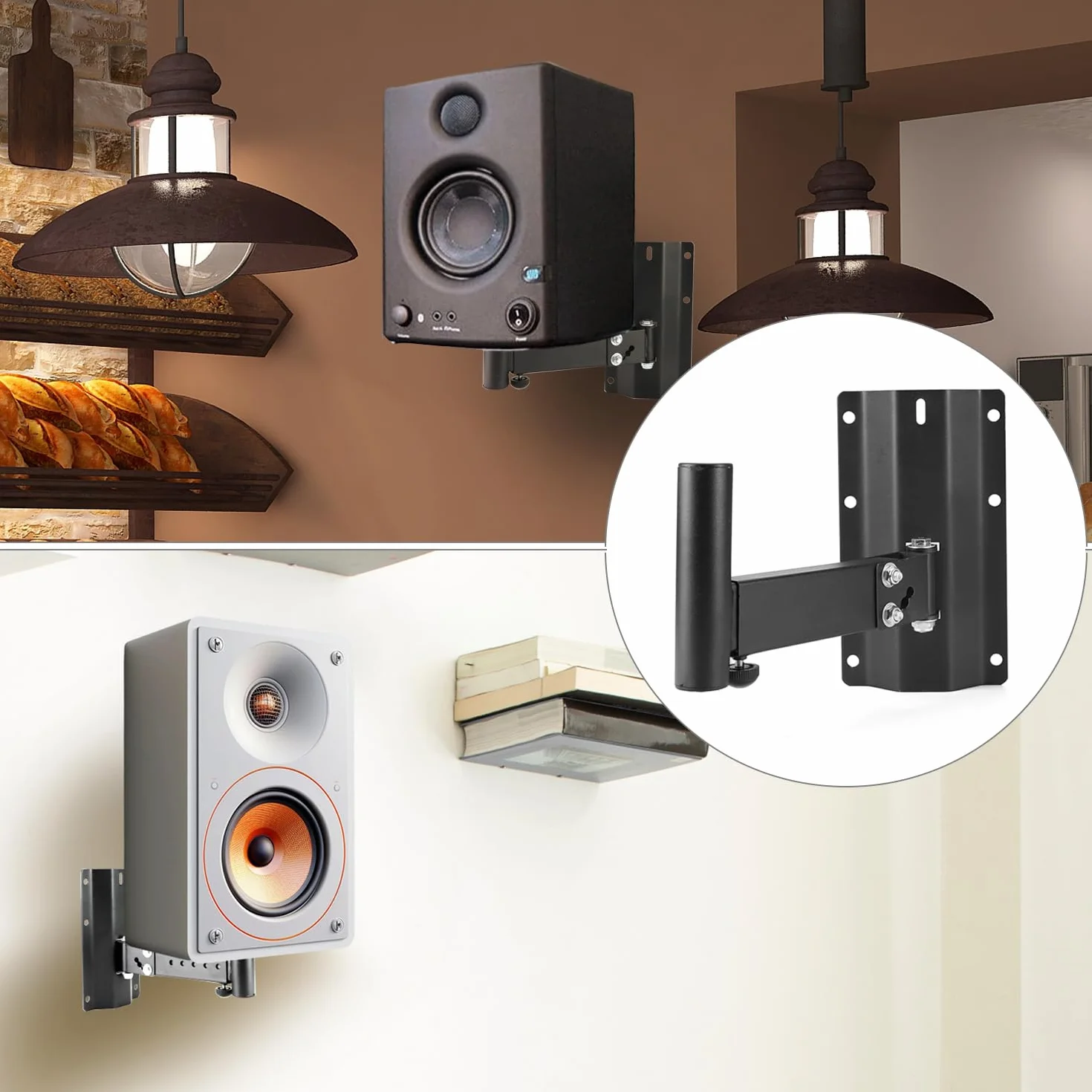 QWORK® 2 pezzi supporto da parete per altoparlanti, staffa per altoparlanti DJ e PA, lunghezza regolabile, angolo regolabile, capacità di carico di 35 kg
