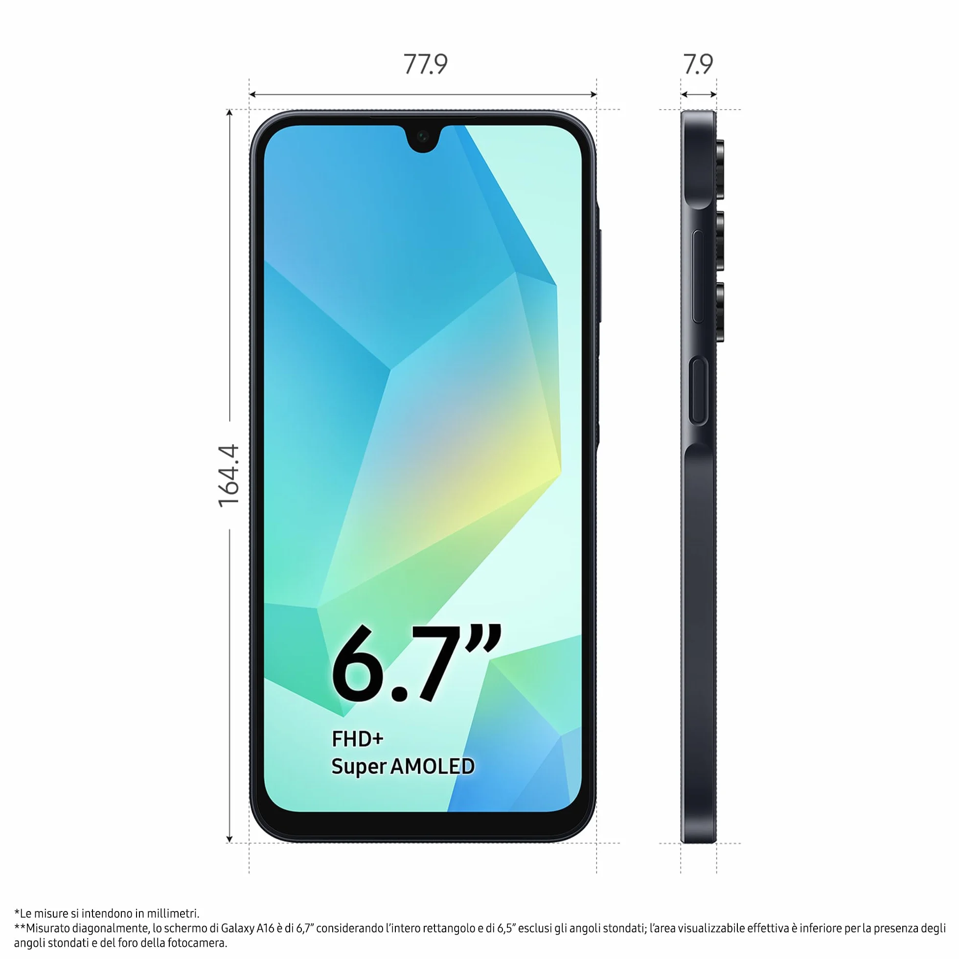 Samsung Galaxy A16, 3 anni di Garanzia del produttore, Android 14, Display Super AMOLED 6.7" FHD+, 4GB RAM, 128GB, Batteria 5.000 mAh, IP54, memoria espandibile, Black [Versione Italiana]
