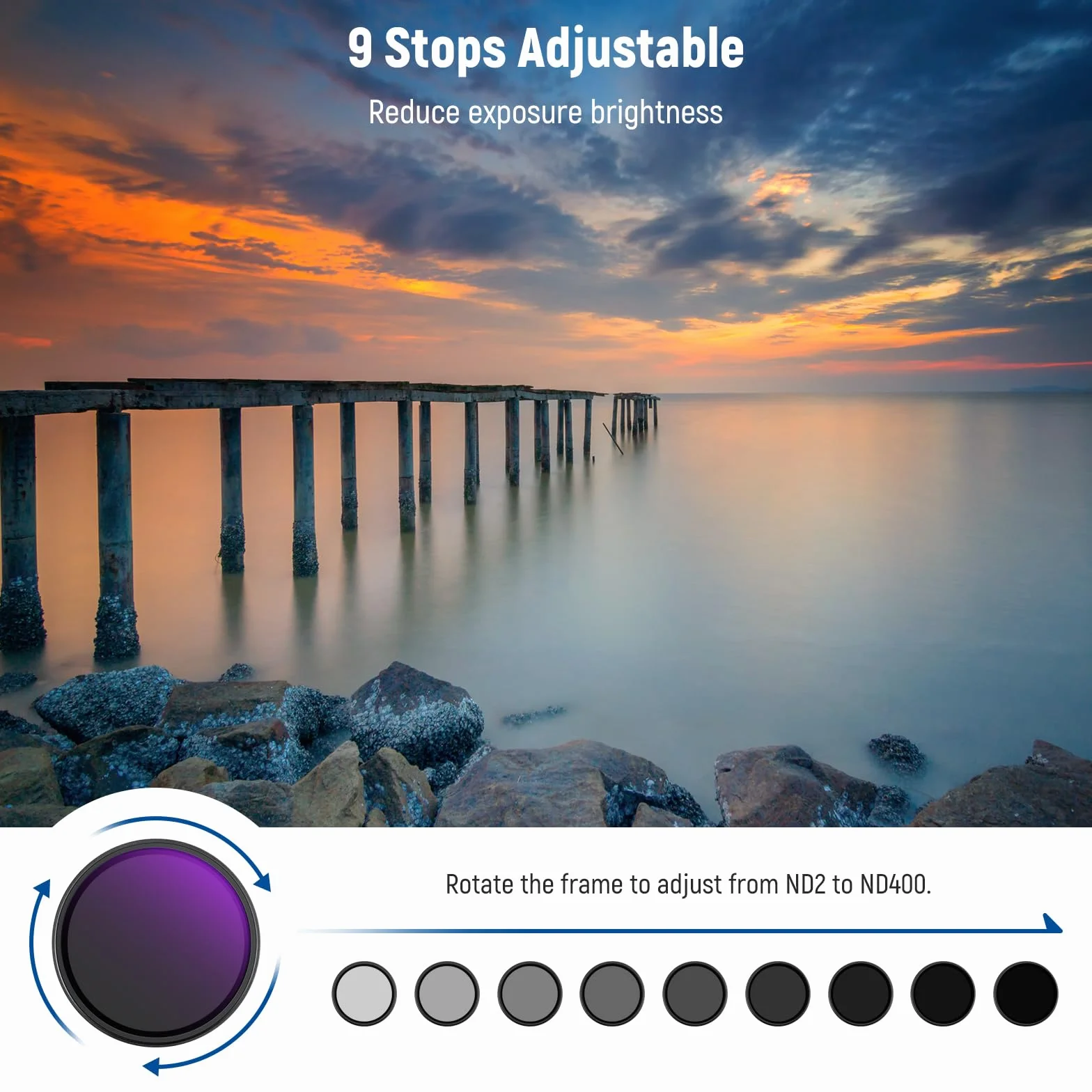 NEEWER 67mm Filtro ND2-ND400 Variabile (1-9 Stop) con Copriobiettivo, Cordino, Panno da Pulizia, Regolazione Precisa della Densità Neutra, Vetro Ottico Multistrato, Anti Impronte Digitali e Antigraffi