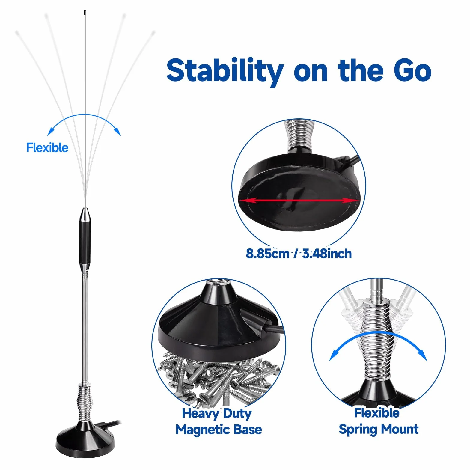 Bingfu Antenna CB Veicolare Camion Camper Auto 27MHz Base Magnetica PL259 e BNC Compatibile con Cobra Midland Uniden Maxon President Radio CB Mobile/Bobina di Rame Interna/Acciaio Inossidabile