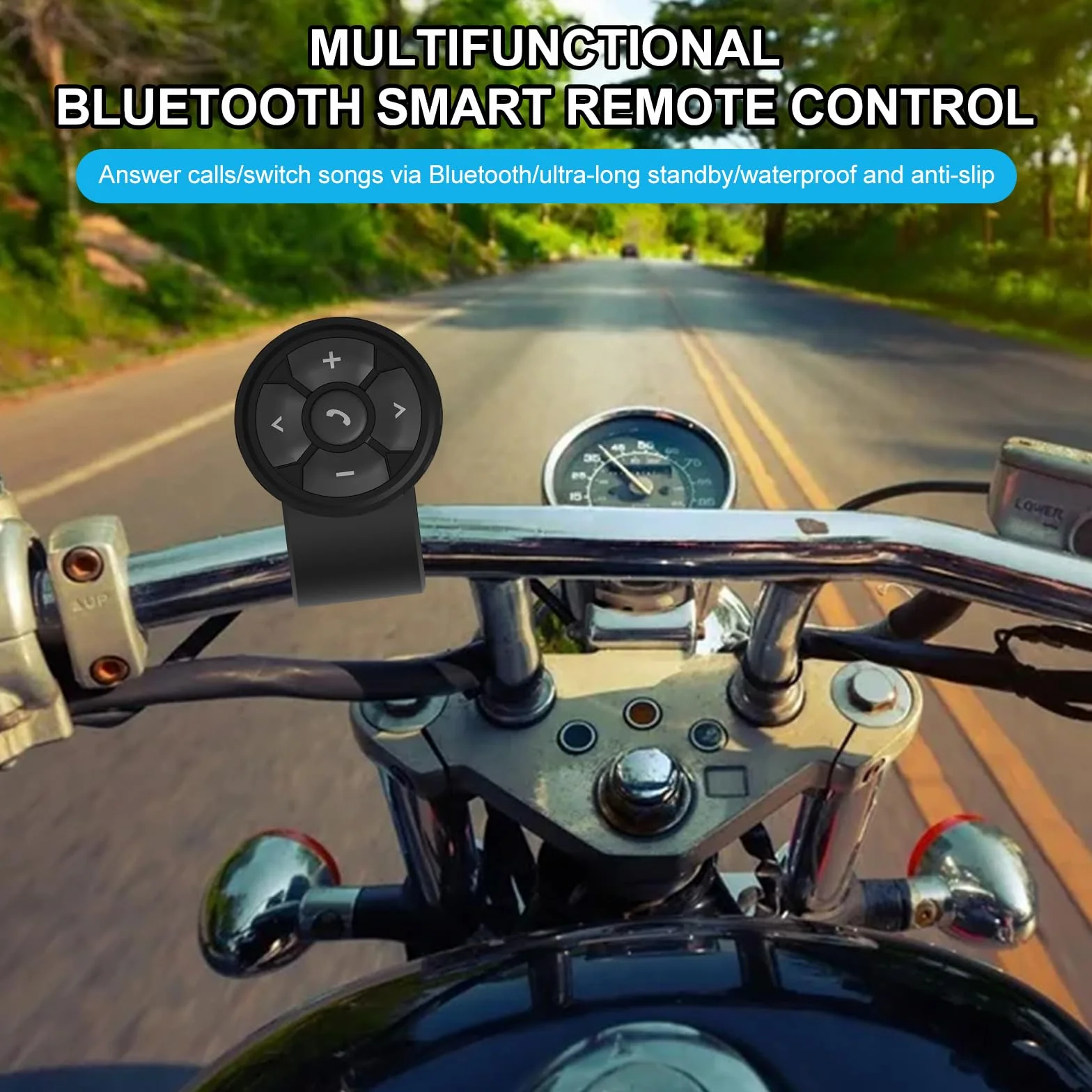 VOBOR Auto Moto Telecomando Multimediale Bluetooth, IP67 Impermeabile Wireless Bluetooth Telecomando Telefono Kit- con Funzioni Chiamate, Volume, Siri, Fotocamera