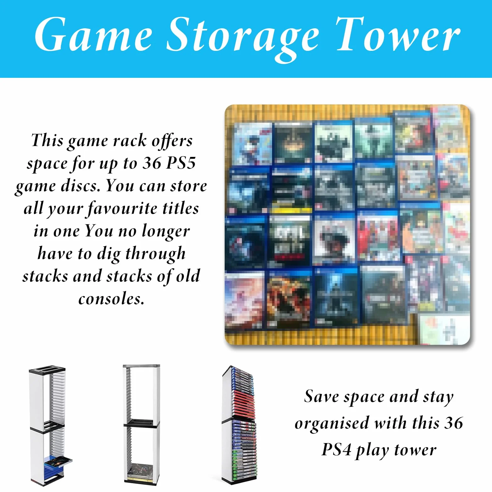 Scaffale portaoggetti per dischi di videogioco, organizer per PS5, supporto per 36 dischi, DVD rack, multiuso, con slot compatto