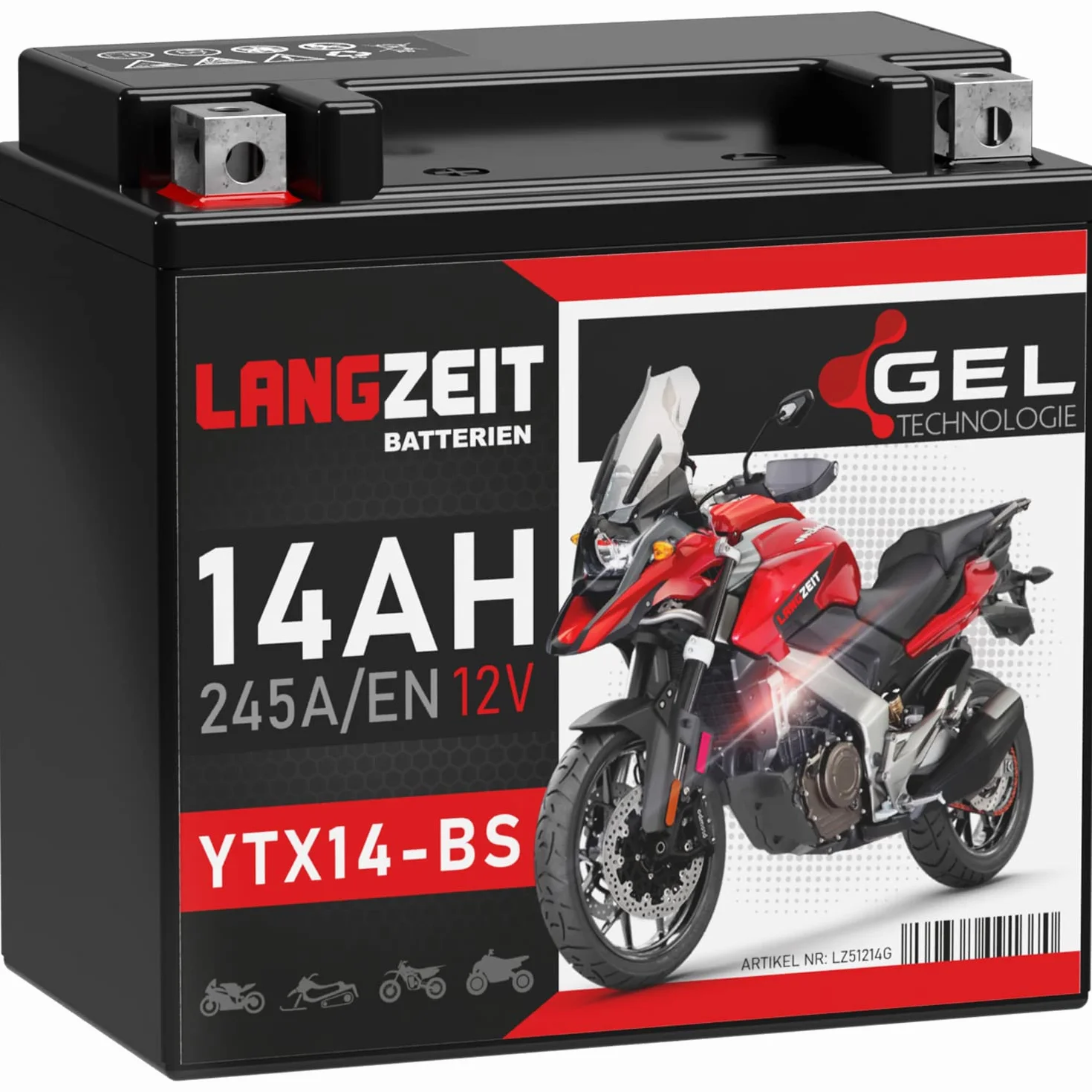 Bateria Moto LANGZEIT YTX14-BS 12V 14Ah Bezobsługowa