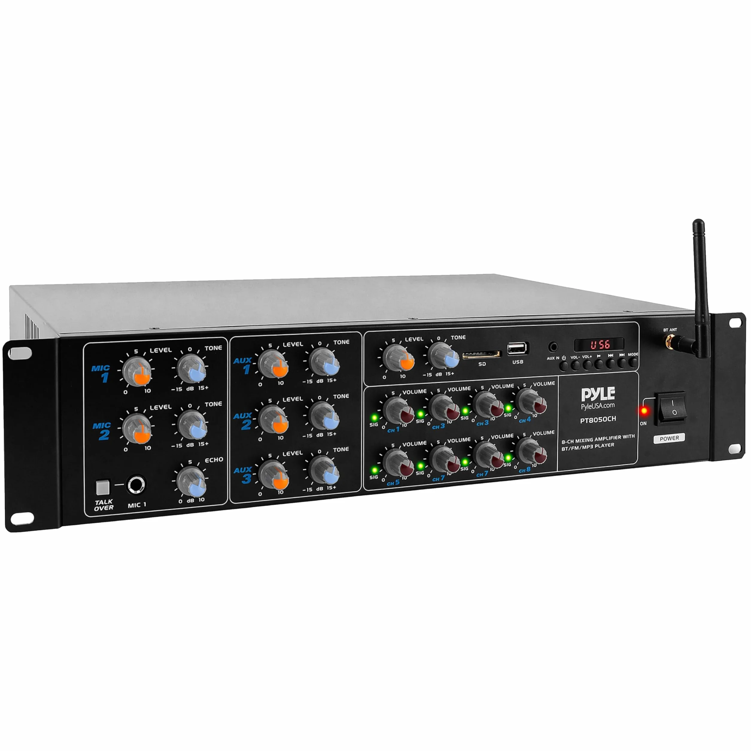 Pyle Amplificatore Audio Bluetooth 8 Canali, 4000 Watt Sistema Ricevitore Stereo Multi Zona con RCA, USB, AUX, per Altoparlante, PA, Teatro, Studio