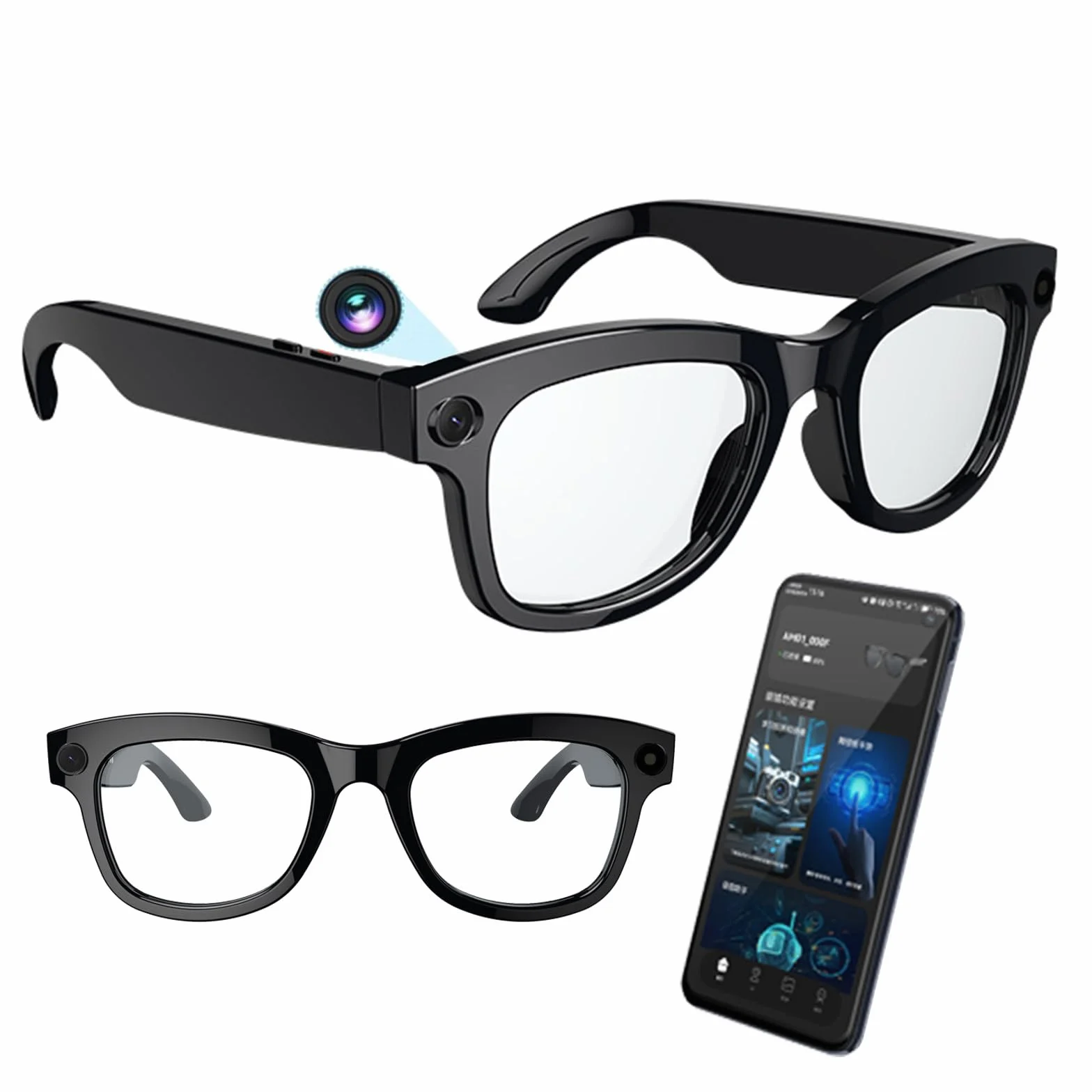 Occhiali intelligenti IA, fotocamera HD da 500 W, controllo vocale, traduzione ChatGPT integrata,Wi-Fi 4.0,Bluetooth 5.3,occhiali da sole intelligenti con riprese in HD, per viaggi,musica e chiamate,A